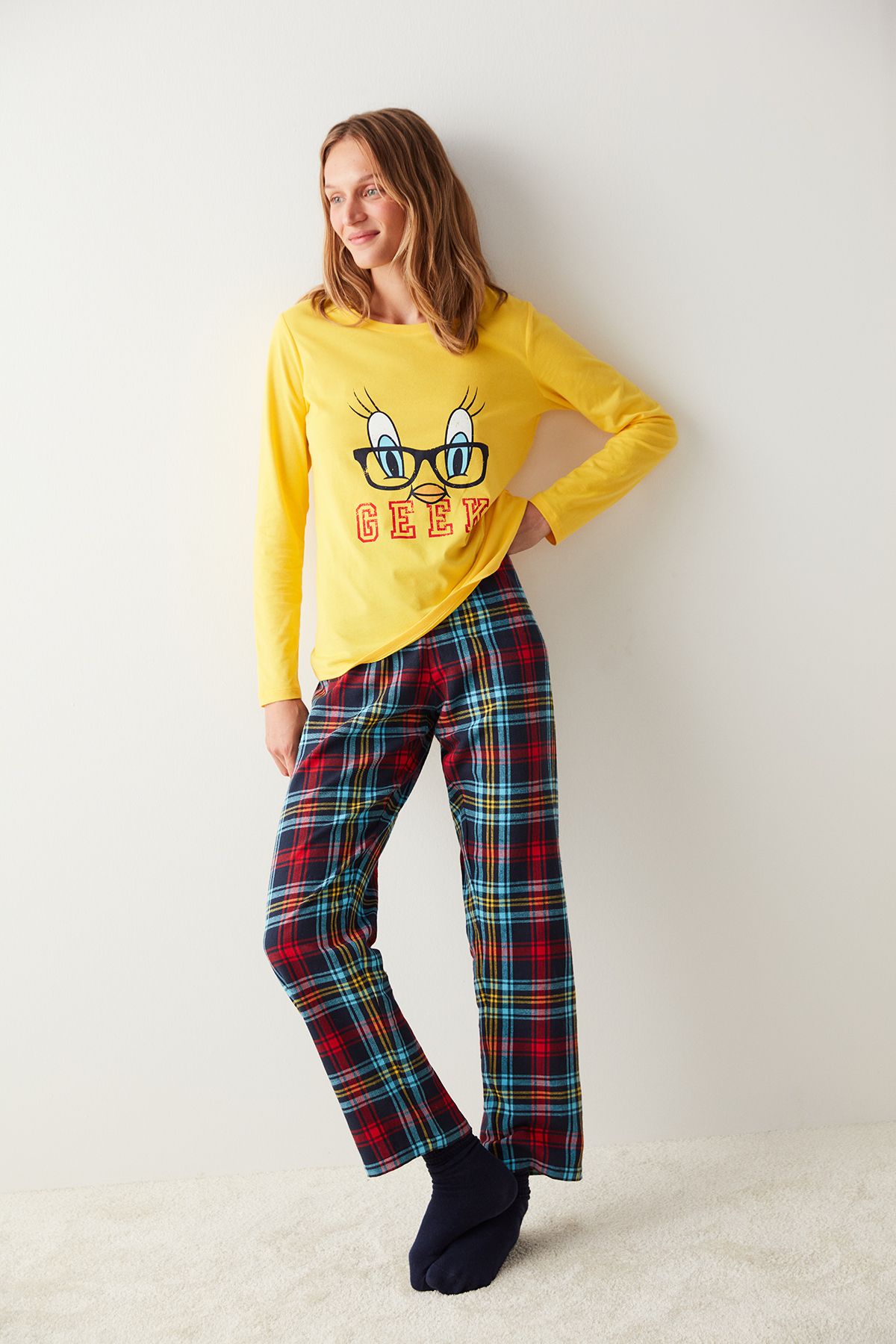 Penti-Set de pijamale cu carouri Lic Tweety Geek multicolor 4