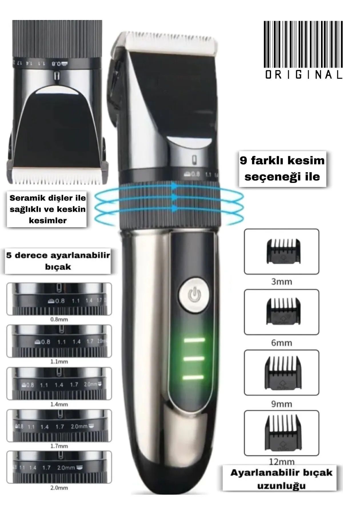 caddeoutlet Erkekler Için Sakal Kırpma Profesyonel Saç Makası Usb Şarj Edilebilir Makine Saç Kesme Rdl-2075-2