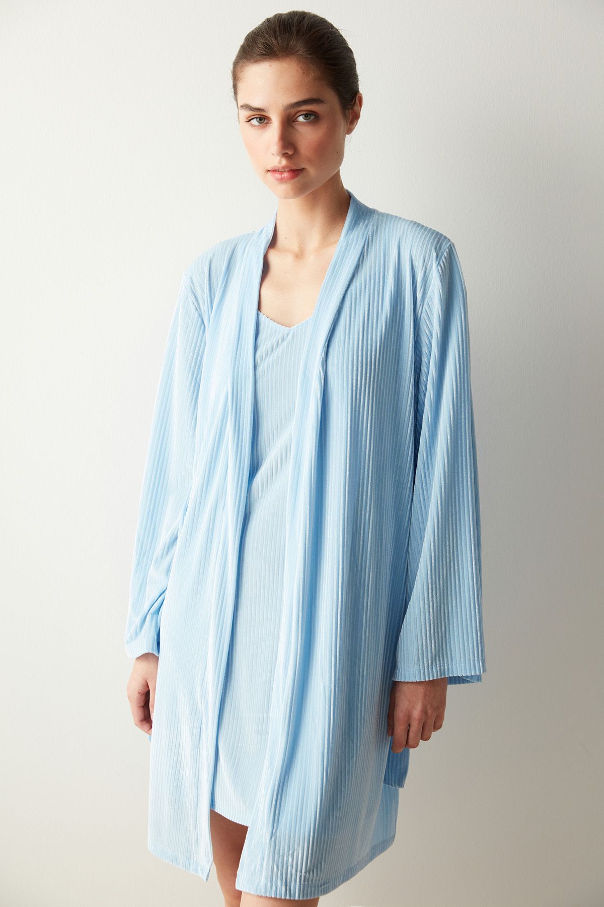 Penti-Jayde Velvet Blue Dressing Gown 2