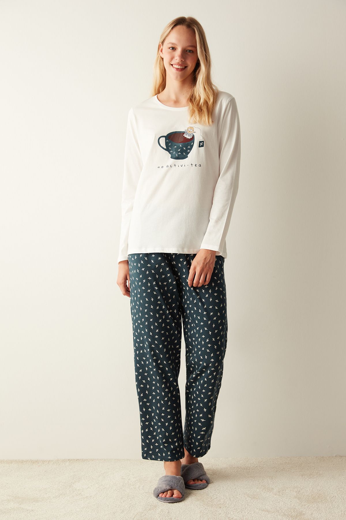 Penti-Activi-Tea Slogan Printed Pajama Set 2