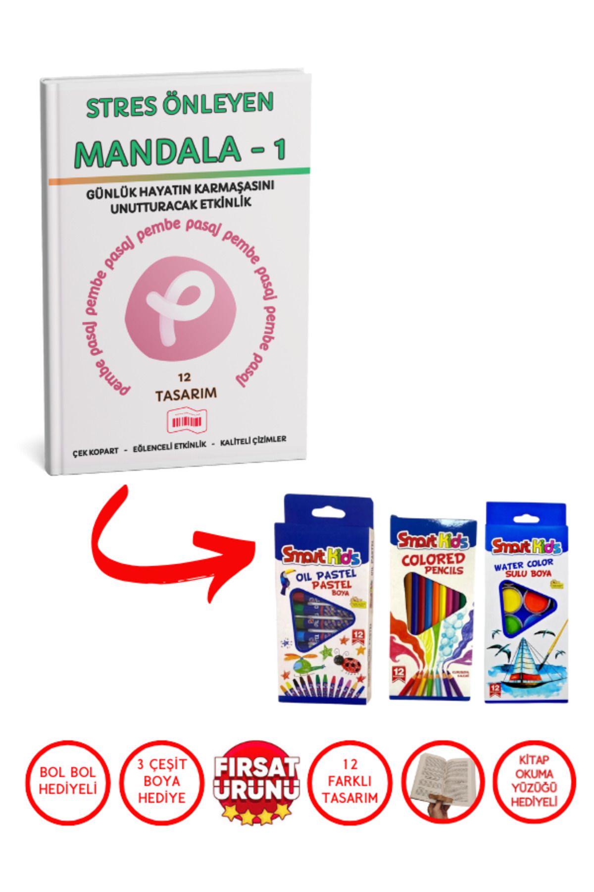Pembe Pasaj Stres Yok Mandala Seti – Eğlenceli Mandala Kitabı