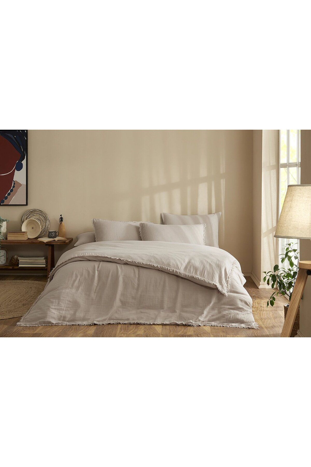 Özdilek-Sofia King Size Elastic Fitted Sheet Muslin Duvet Cover Set 4