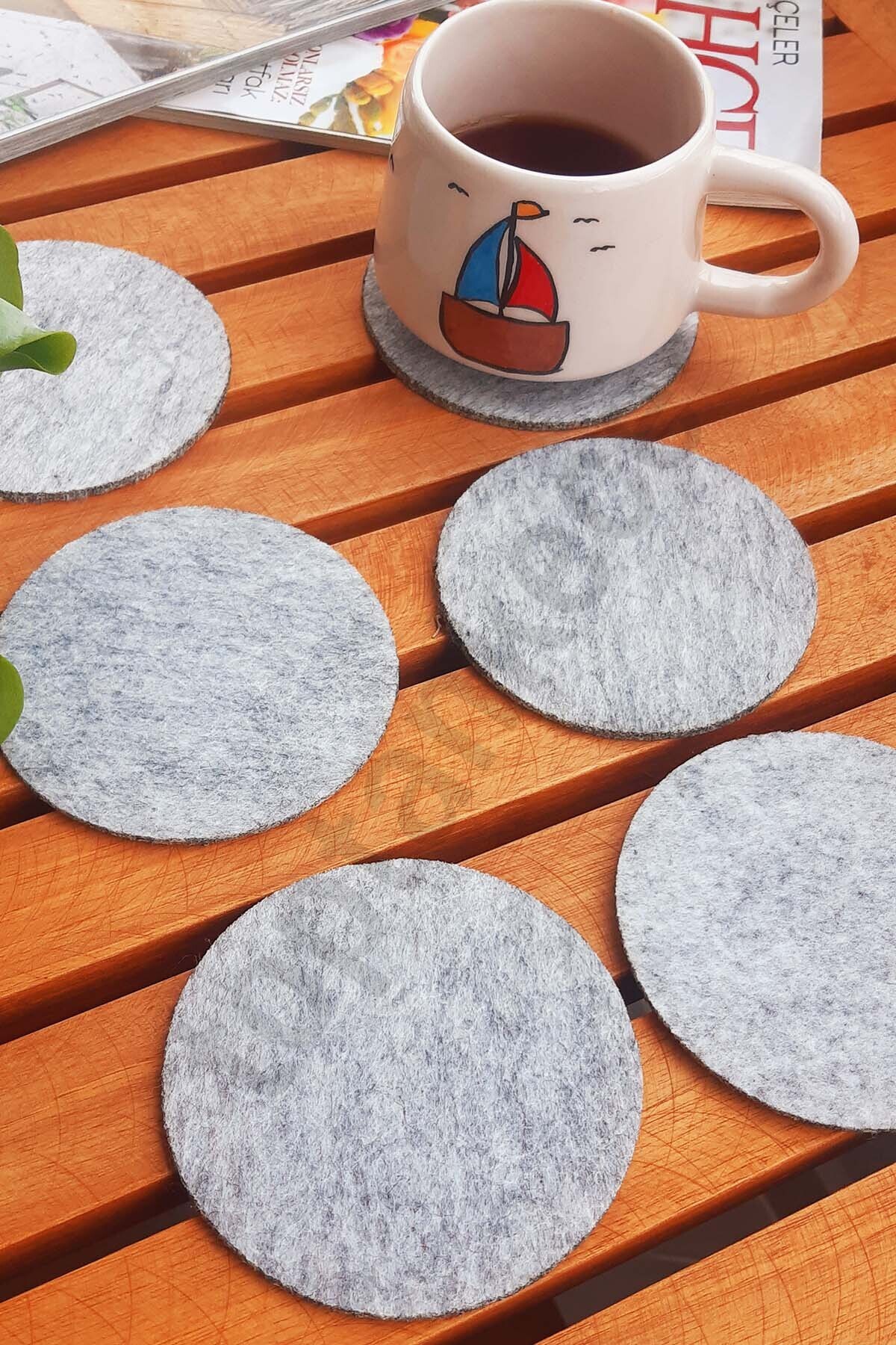 garaccu Şık Keçe Yuvarlak Bardak Altlıkları Gri 6'lı Set