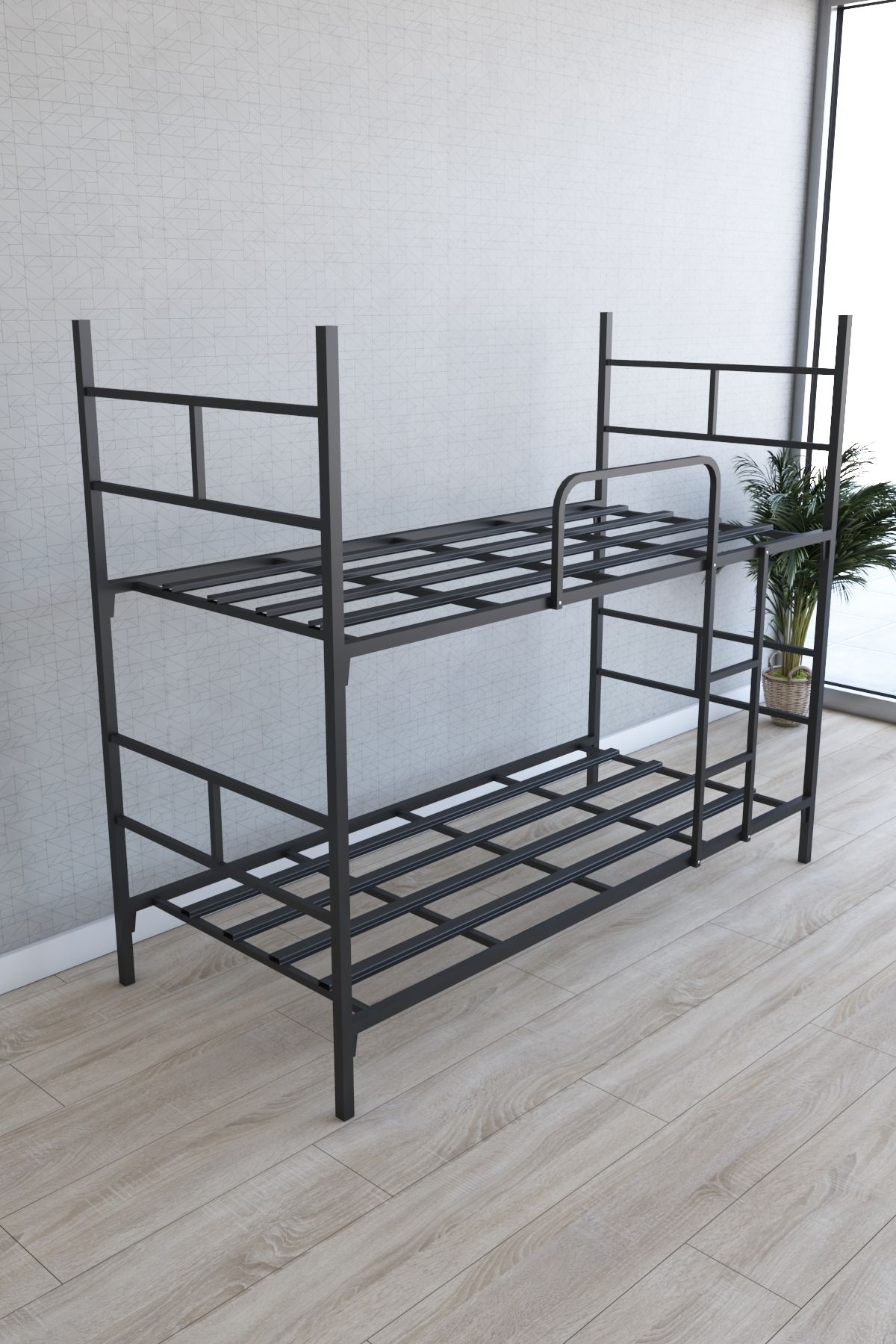 Dienni Bunkbed Metal Ranza, 2 Katlı, Siyah, 206x170x90 cm