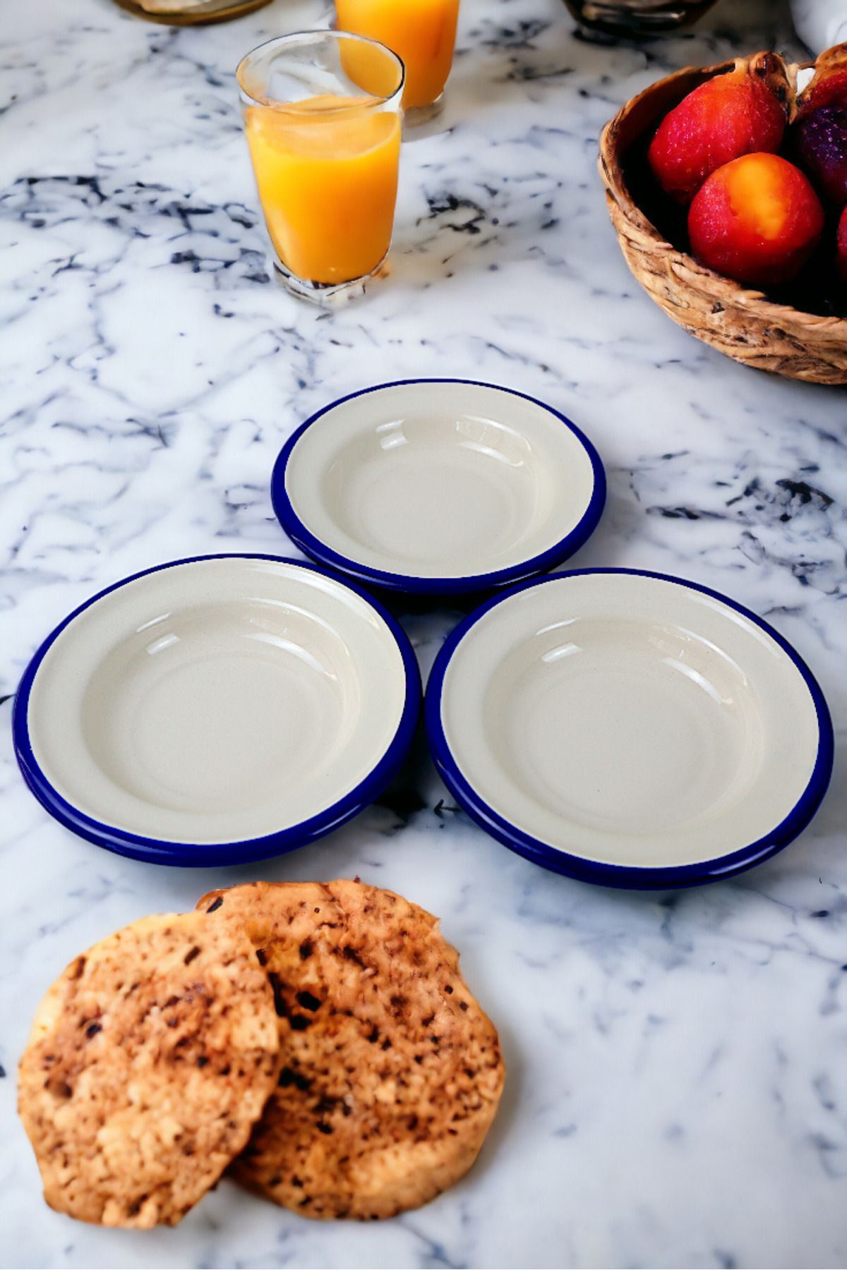 İnci Emaye-3 Pieces 14cm Enamel Plate Set, Breakfast Plate, Jam, Olive, Cheese Plate, Dowry, Gift 2