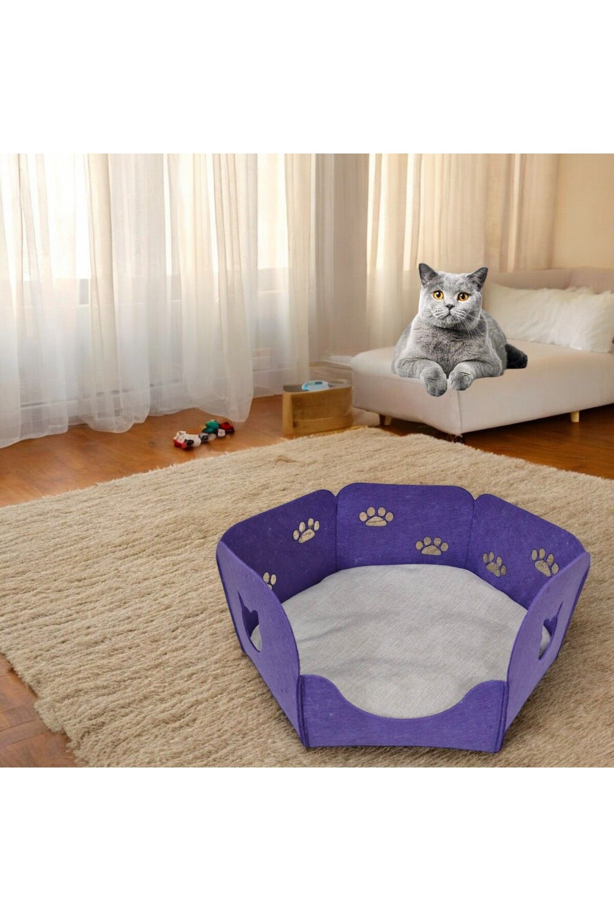 Next Craft-Cat Bed Nest House with Cushion Portable 3 mm Felt Hexagon Design (Nest+Cushion) 1