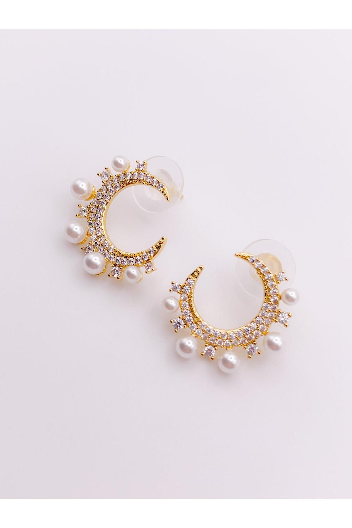 Trinos-Steel Earrings Crescent Earrings with Pearls 4