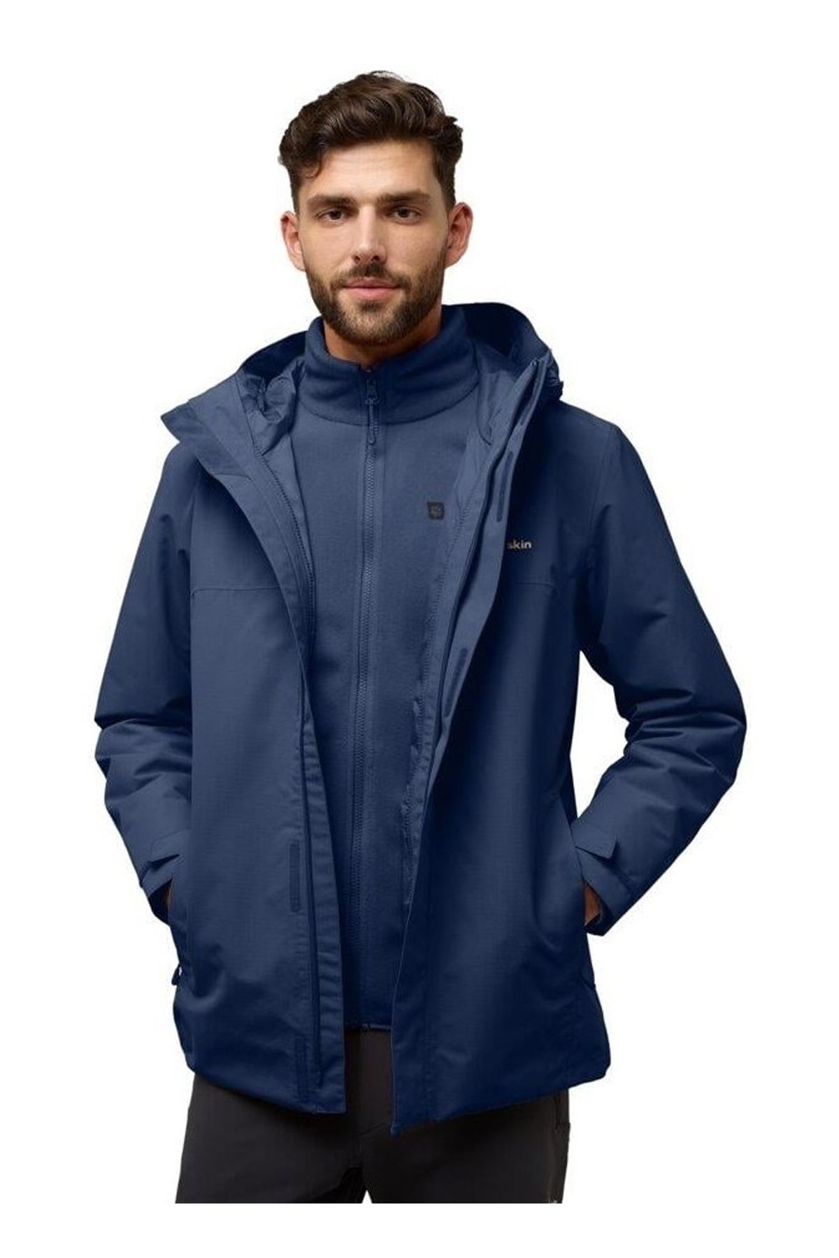 ژاکت معمولی مردانه یقه دار کلاهدار آبی تیره A61864ALTENBERG 3IN1 JKT M Jack Wolfskin