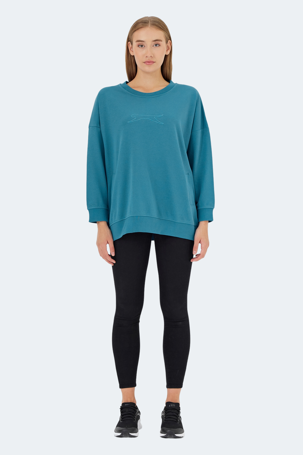 Slazenger VIKENTI SW Oversize Kadın Cepli Oversıze Petrol Sweatshirt görsel 7