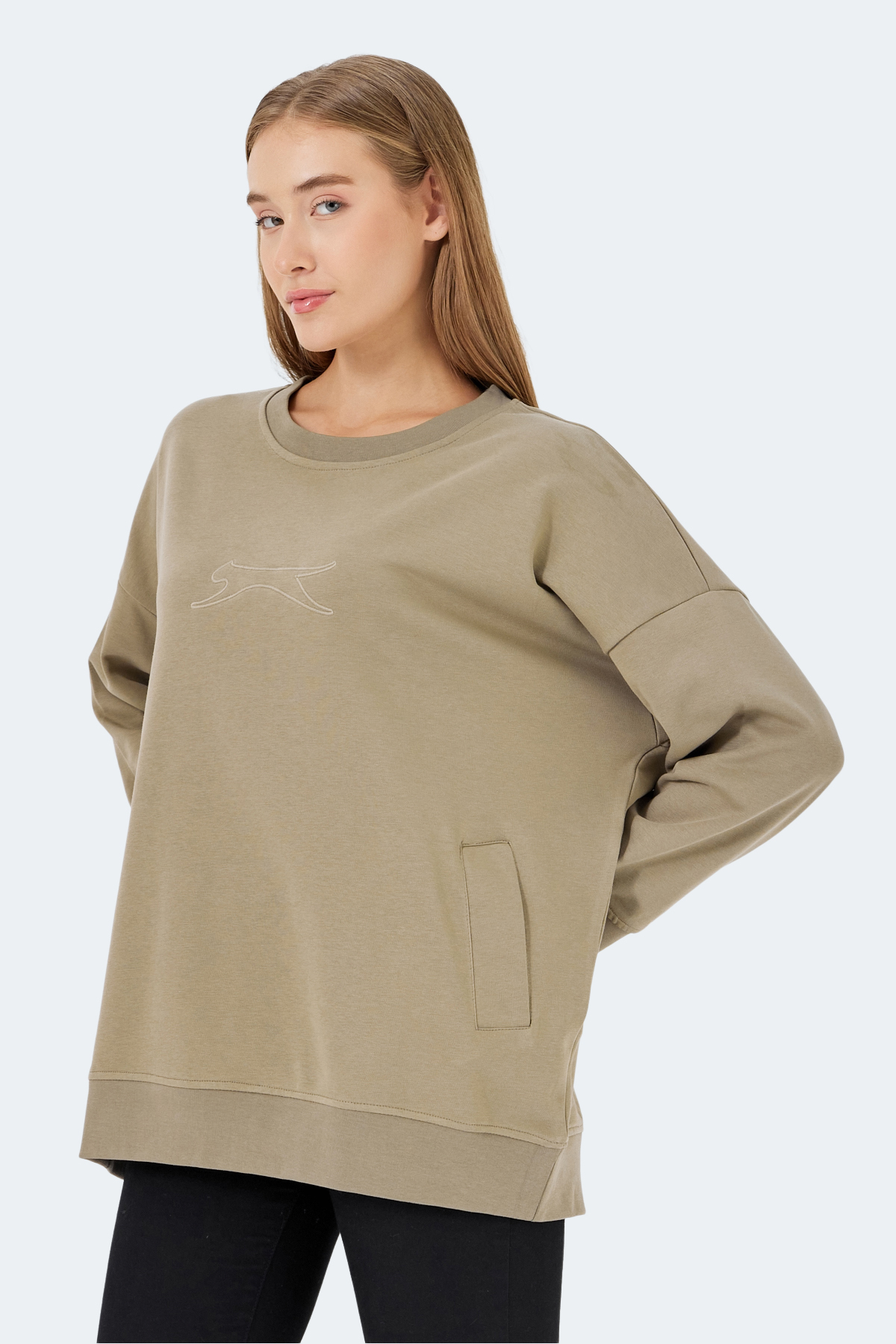 Slazenger VIKENTI SW Oversize Kadın Cepli Oversıze Koyu Yeşil Sweatshirt görsel 5