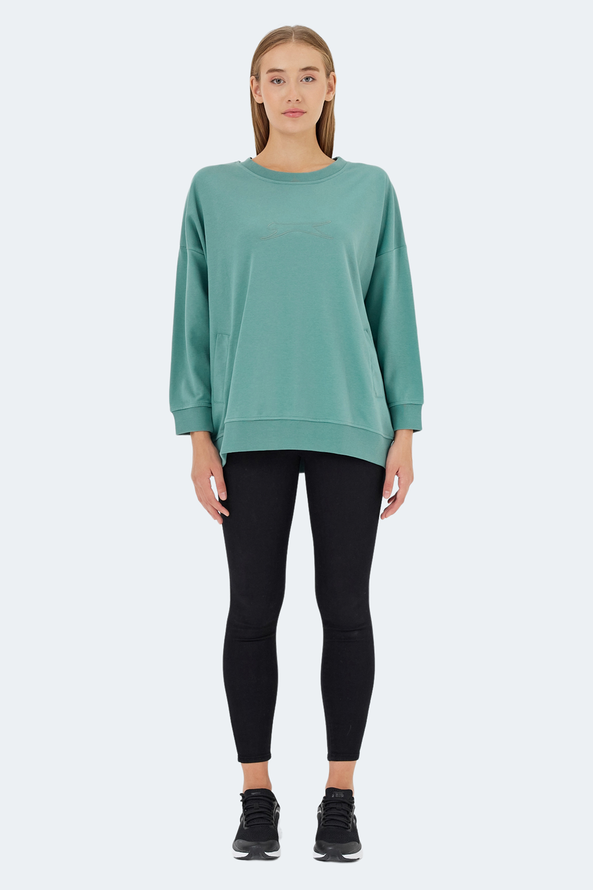 Slazenger VIKENTI SW Oversize Kadın Cepli Oversıze Yeşil Sweatshirt görsel 7
