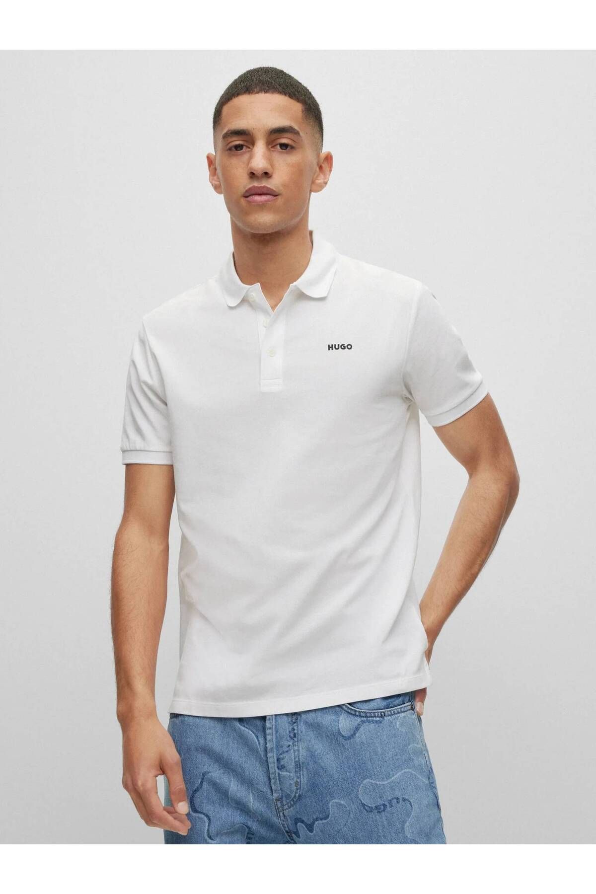 تی شرت یقه پولو سفید مردانه چوگان اورجینال Hugo Boss
