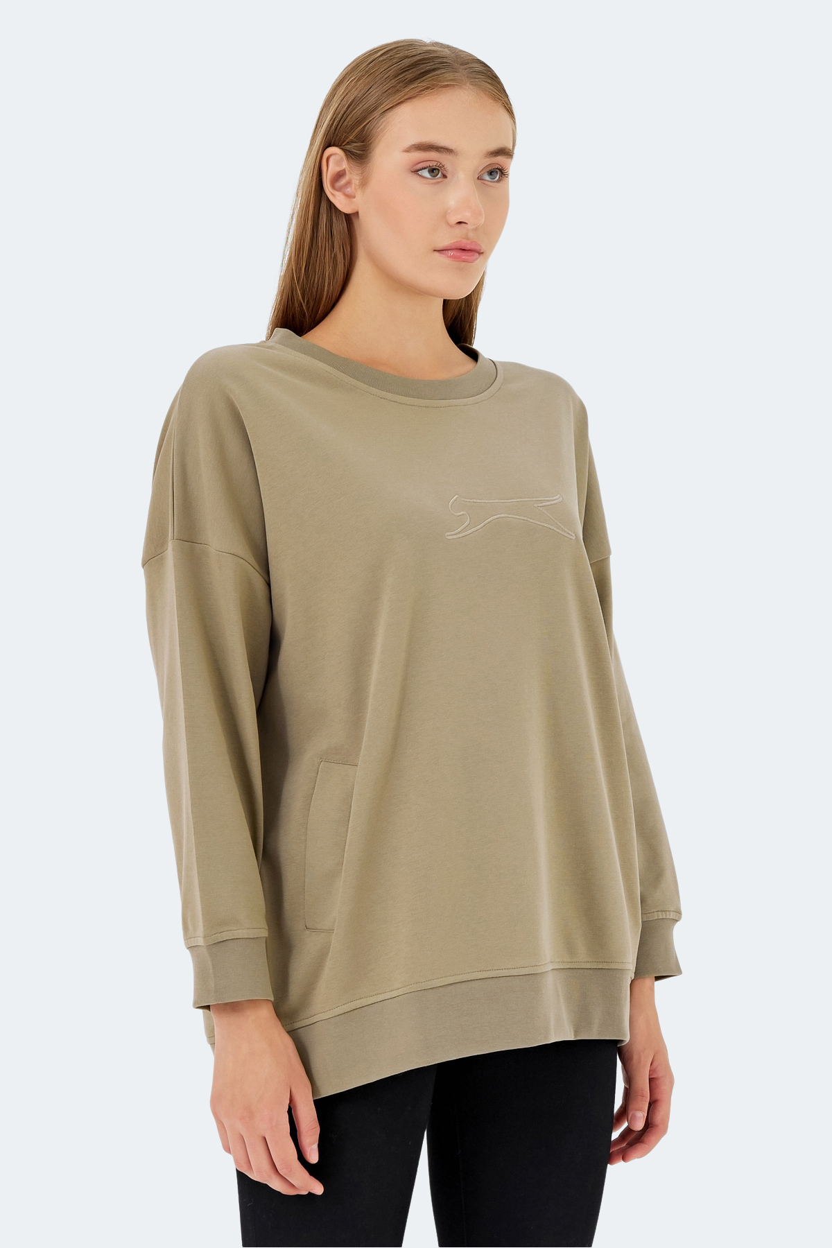Slazenger VIKENTI SW Oversize Kadın Cepli Oversıze Koyu Yeşil Sweatshirt görsel 4