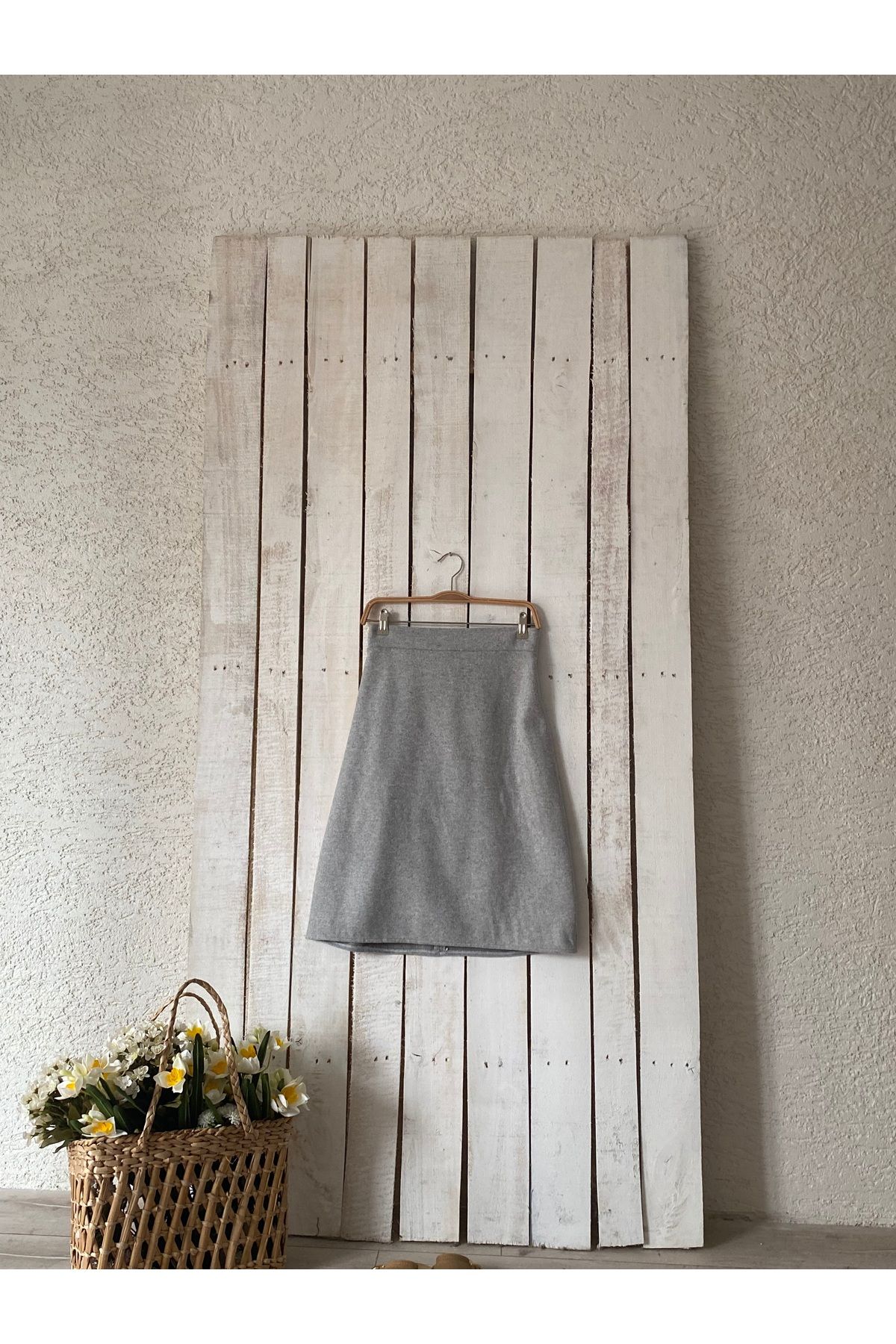 KÜÇÜĞÜM BUTİK-Gray Stamped Short Skirt 3