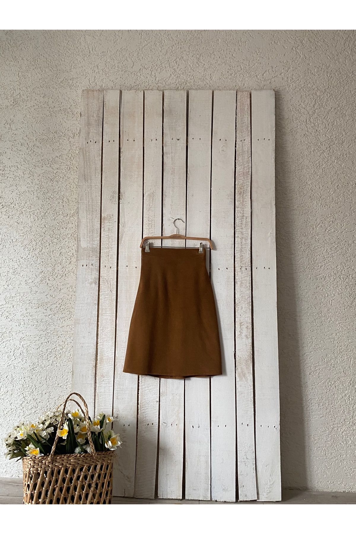 KÜÇÜĞÜM BUTİK-Camel Stamped Short Skirt 3