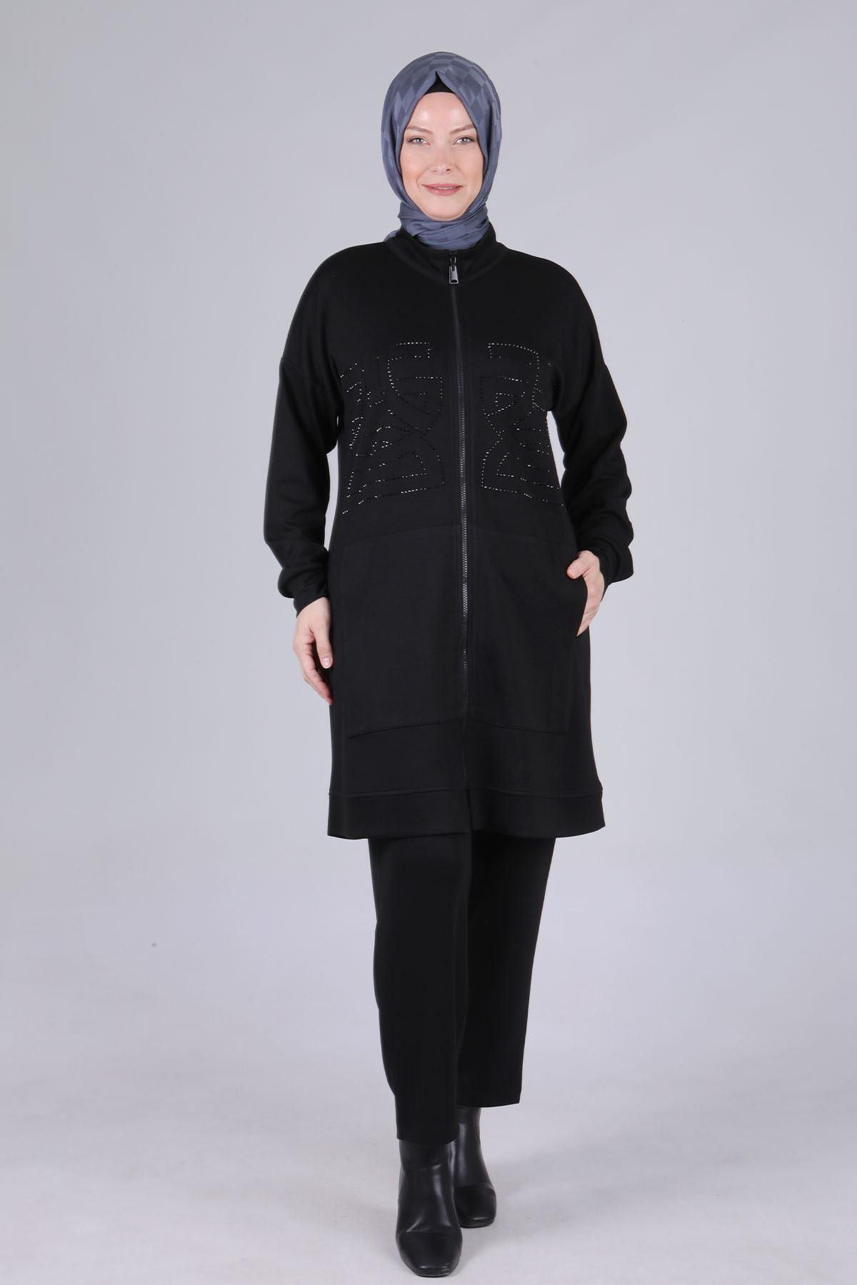 ottoman wear-Black Plus Size Pants Set - Otw3536 1