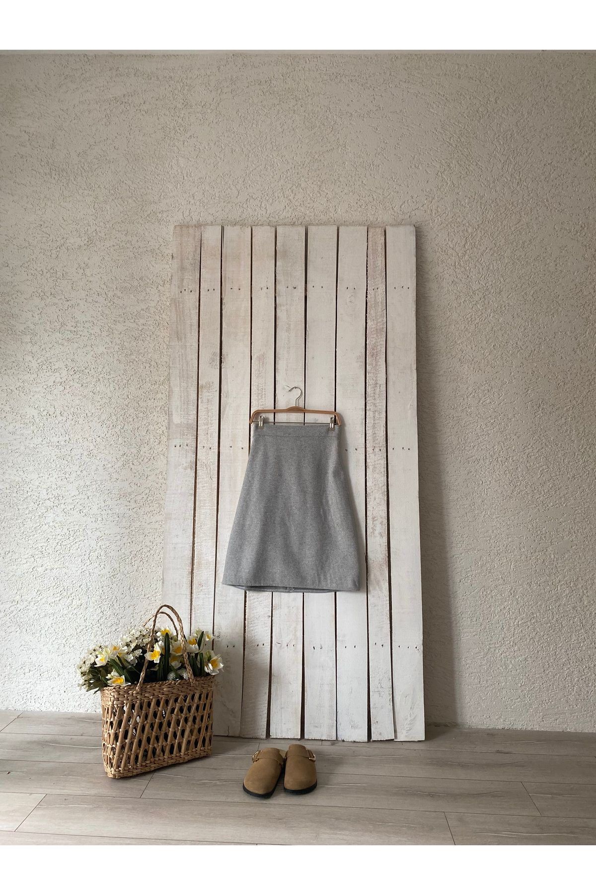 KÜÇÜĞÜM BUTİK-Gray Stamped Short Skirt 2