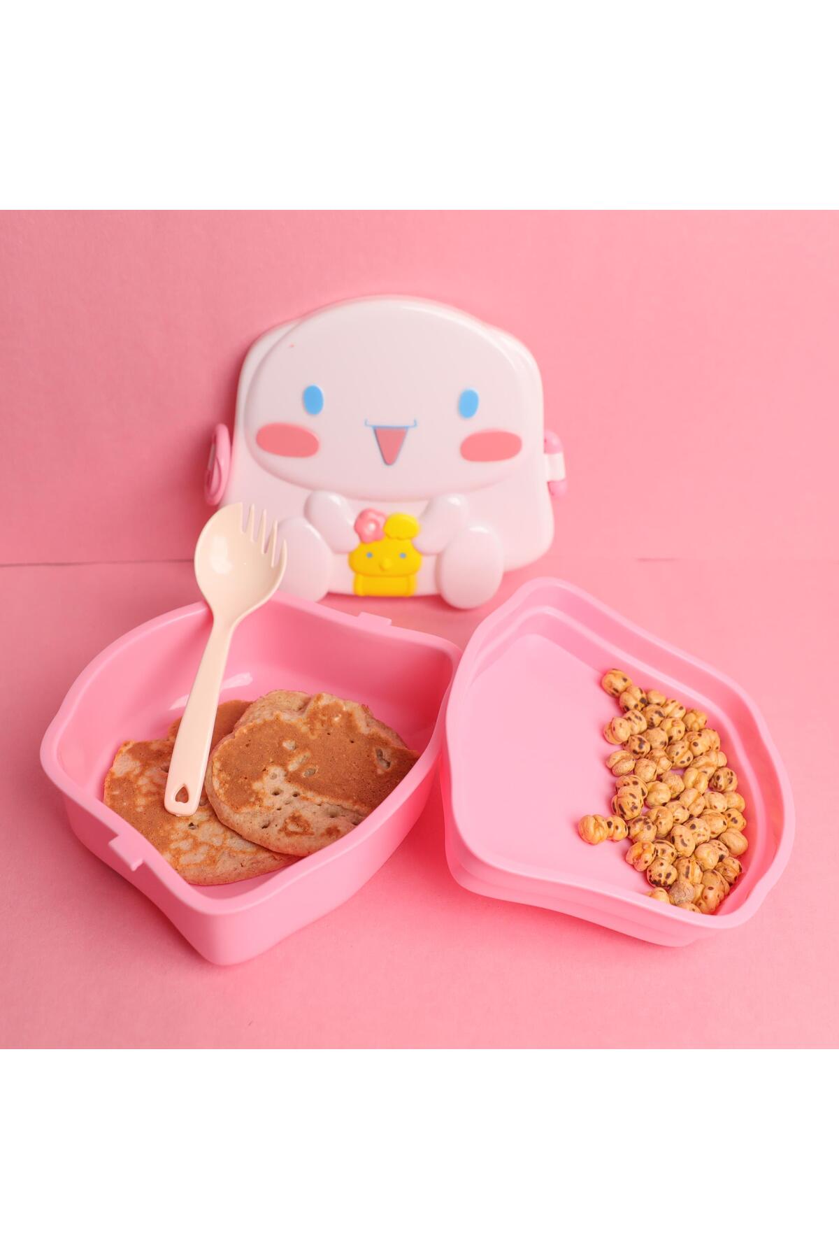 Piraye Gift Kawaii Cinnamoroll Bölmeli Plastik Kaşıklı Beslenme Yemek Kabı Pembe fotoğrafı 2 (önizleme)