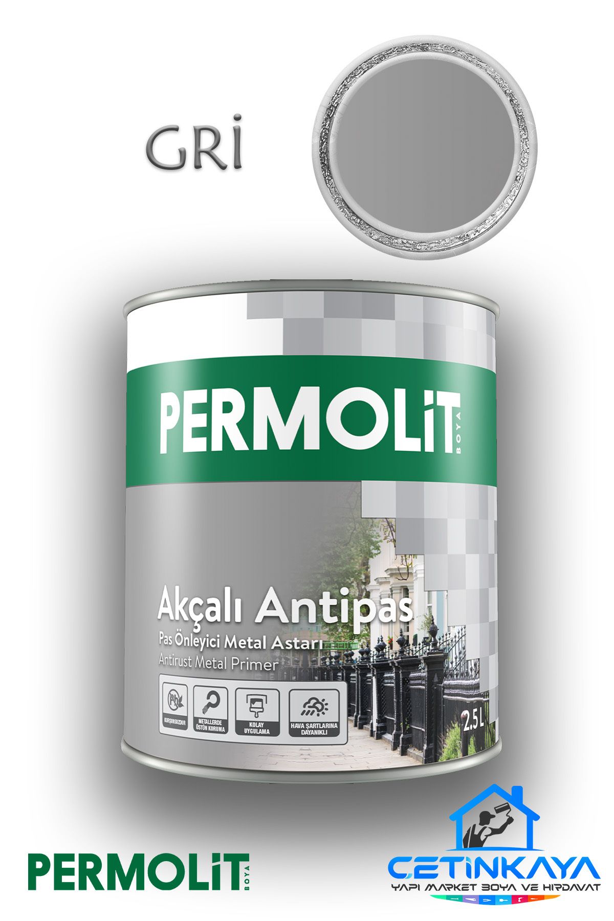 Permolit Akçalı Antipas Pas Önleyici Metal Astarı 2.5 Litre Beyaz