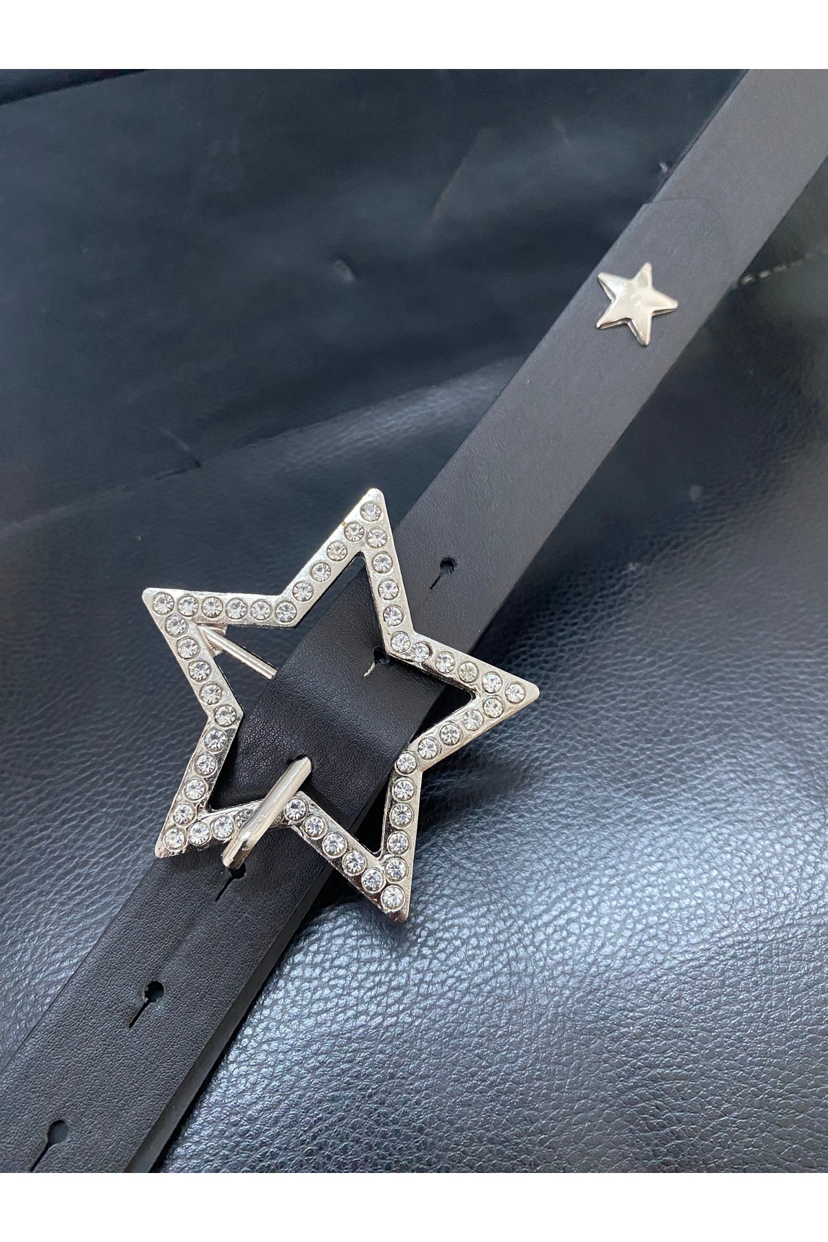 Aksabeltchokers 3.cm taşlı gümüş renk yıldız tokalı kadın Kemeri görsel 4