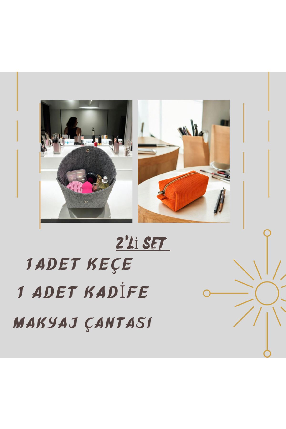 FDF STORE Geanta De Machiaj Din Catifea Si Fetru - Set De 2 - One Size