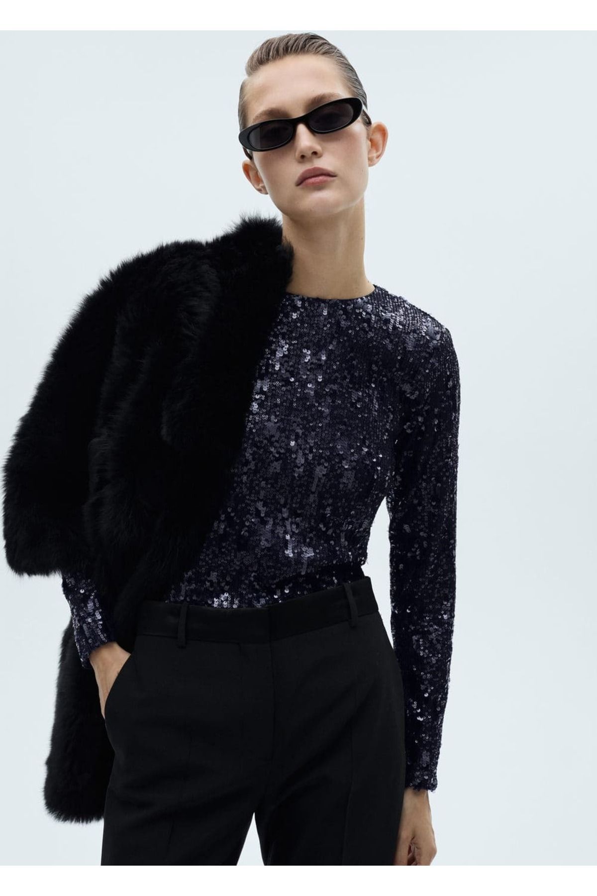 تی شرت آستین بلند MANGO Woman Sequined