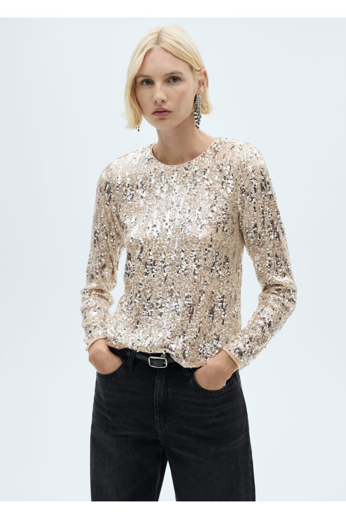 تی شرت آستین بلند MANGO Woman Sequined