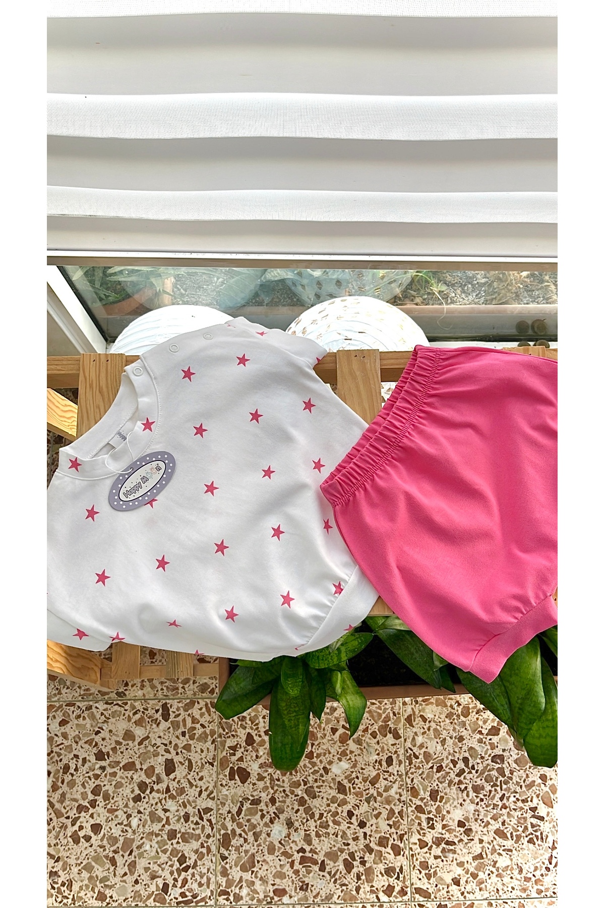happy moon Bebek Giyim Kız Bebek Yazlık Ikili Takım Rahat Geniş Kalıp Üst Tshirt Şort %100 Pamuk fotoğrafı 4 (önizleme)