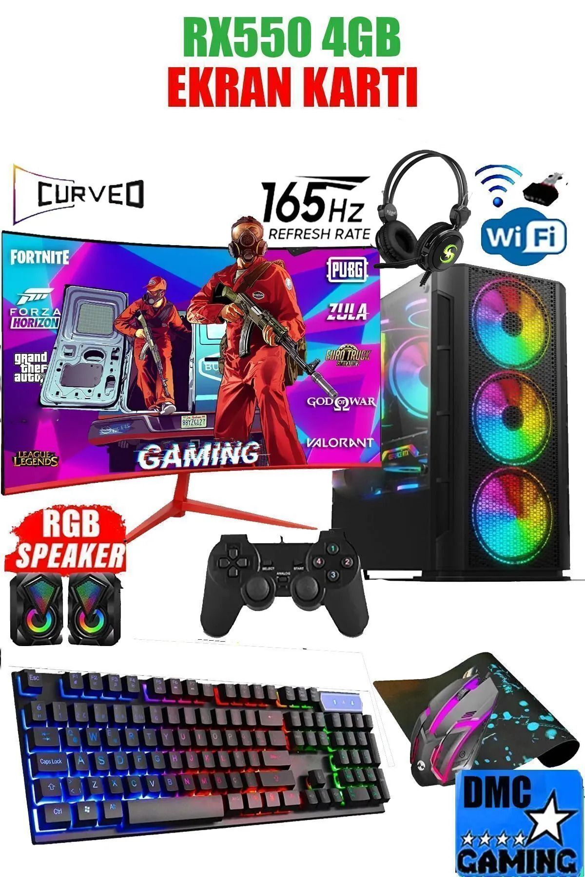 Dmc N144x (PUBG,GTA 5) I5 2500,16gb,500gb Hdd,256gb Ssd,4gb Rx550,24''165hz Masaüstü Oyuncu Bilgisayarı