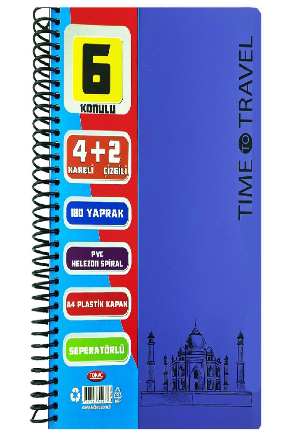 MMB Boutique Tokaç Ayraçlı Defter 4+2 Spiralli Pp Kapak 6 Bölmeli 180 Yaprak 70 Gram Tok 79041