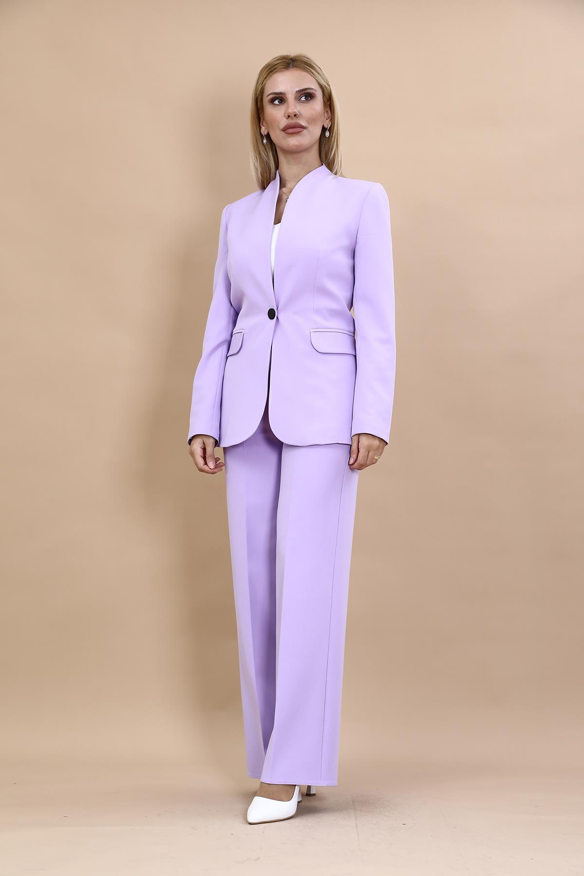 V-Neck Full-Cup Classic Jacket & Wide Leg Trousers-Petrol