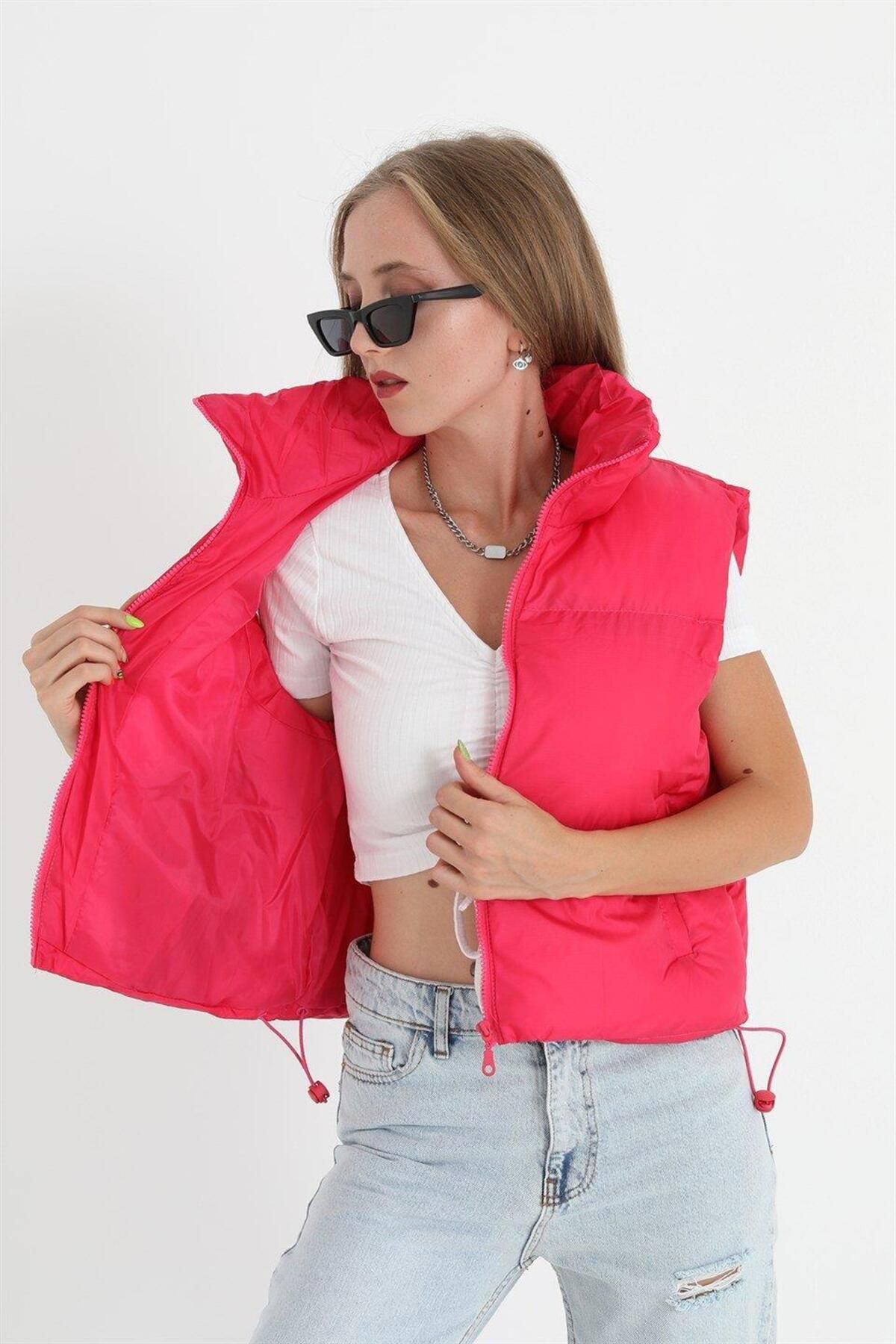 VAPUR TEKSTİL-Fuchsia Vest - Zippered Front Parachute Fabric 4