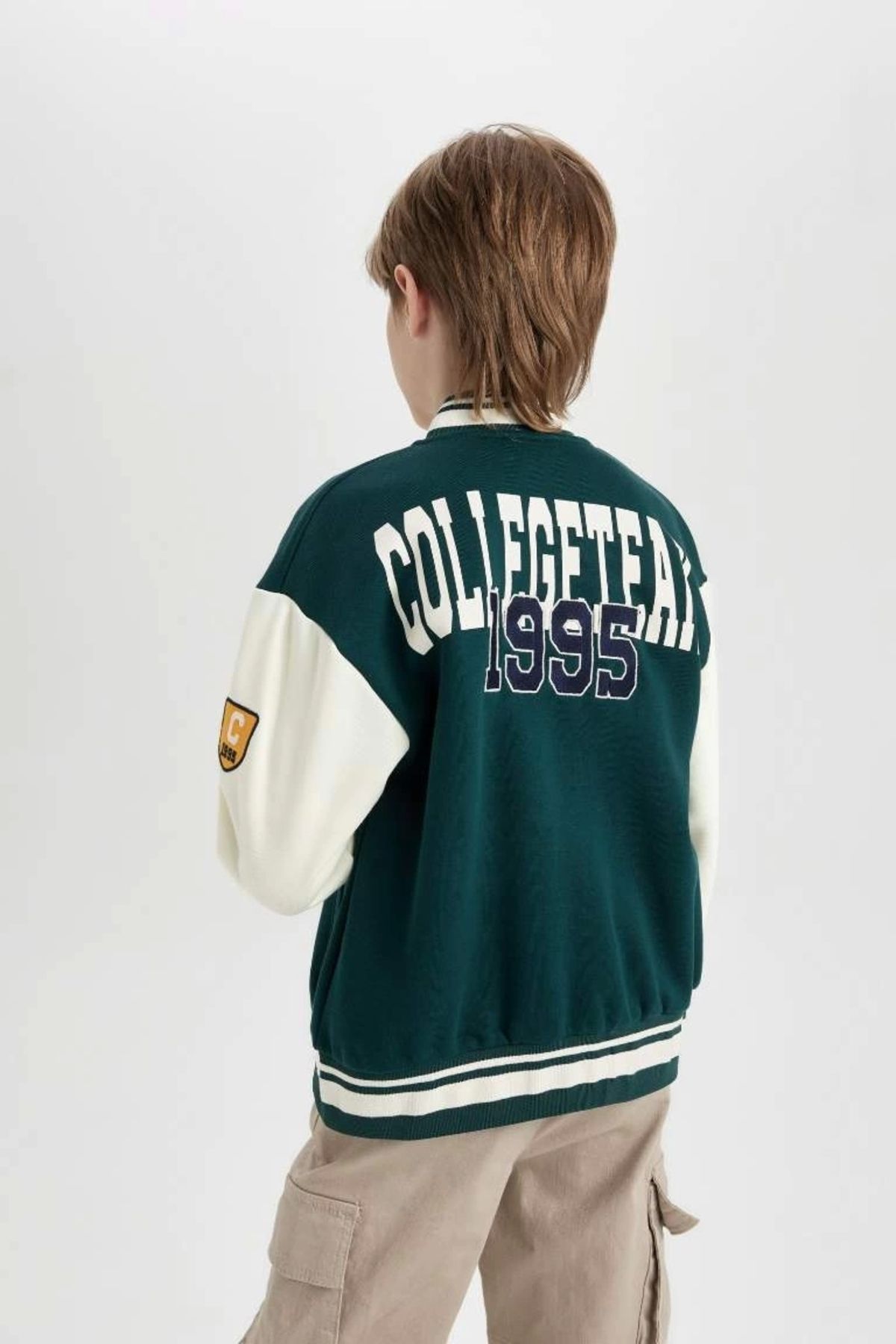 DeFacto-C9282 Model College Collar Bomber Cardigan - Thick Fabric 7