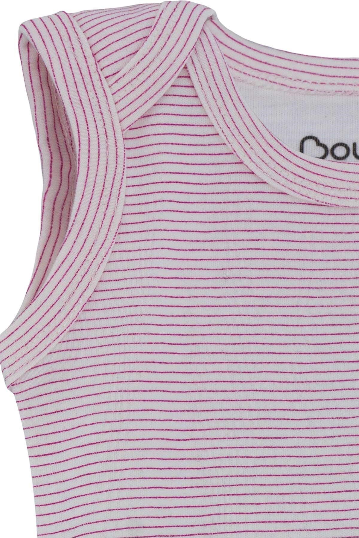 Boumini-Pink Striped Cotton Baby Body - Snap Fastener, Envelope Collar 0-36 Months 3