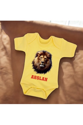 NRBEBE 100% Pamuk,Aslan ve İsim Baskılı,Kısa Kol,Mektup Yaka Çıt Çıtlı Bebek ...