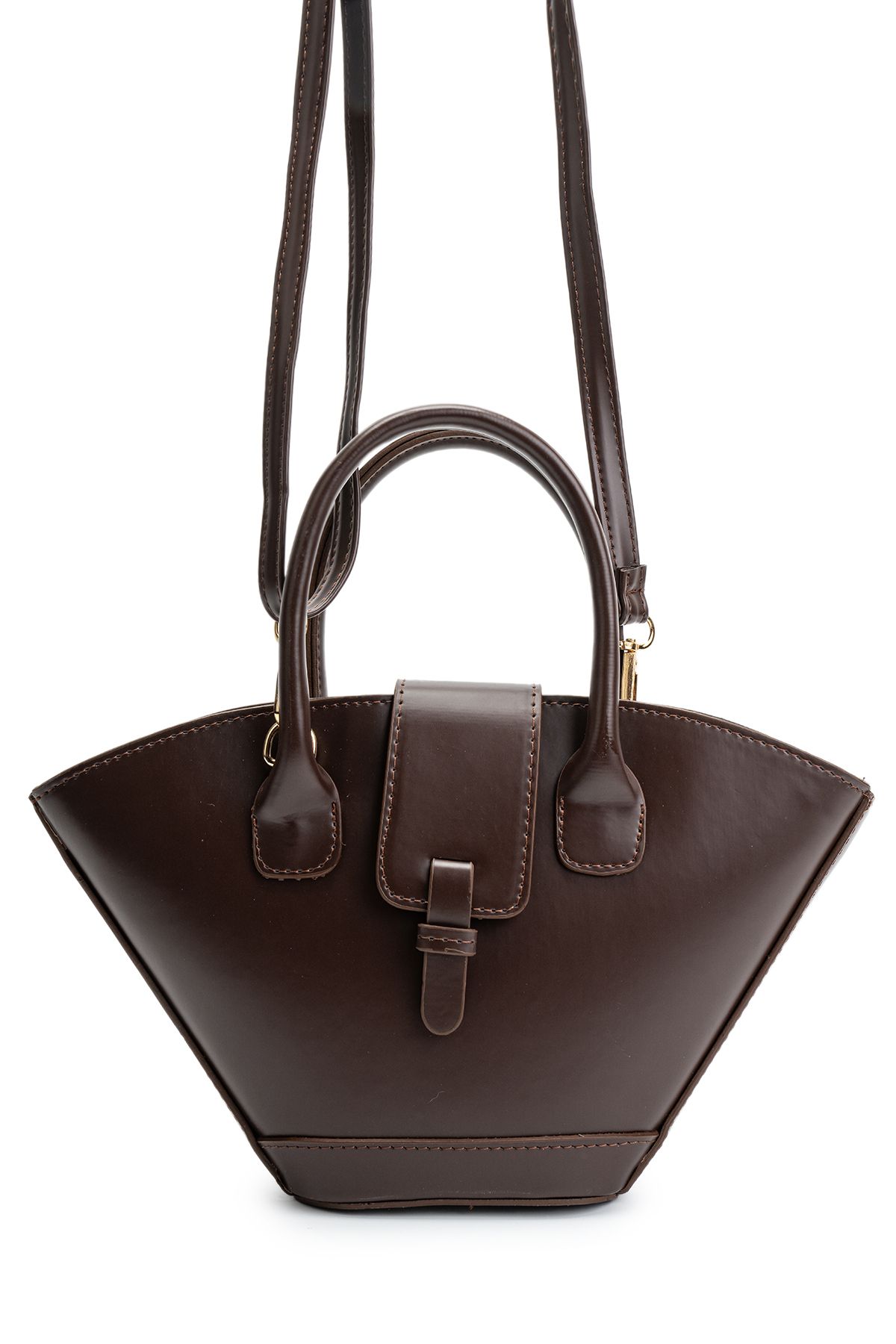 Golden-Women's Shoulder Bag - Asymmetrical Cut, Brown 6