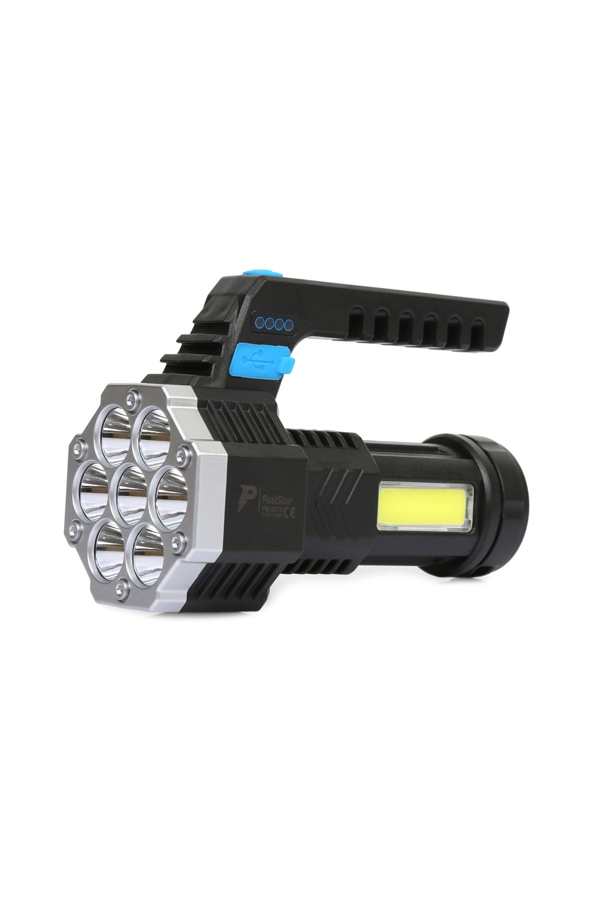 PeakStar PS-3879 USB Şarj Göstergeli Şarj Edilebilir 7*XPE +COB Led El Feneri