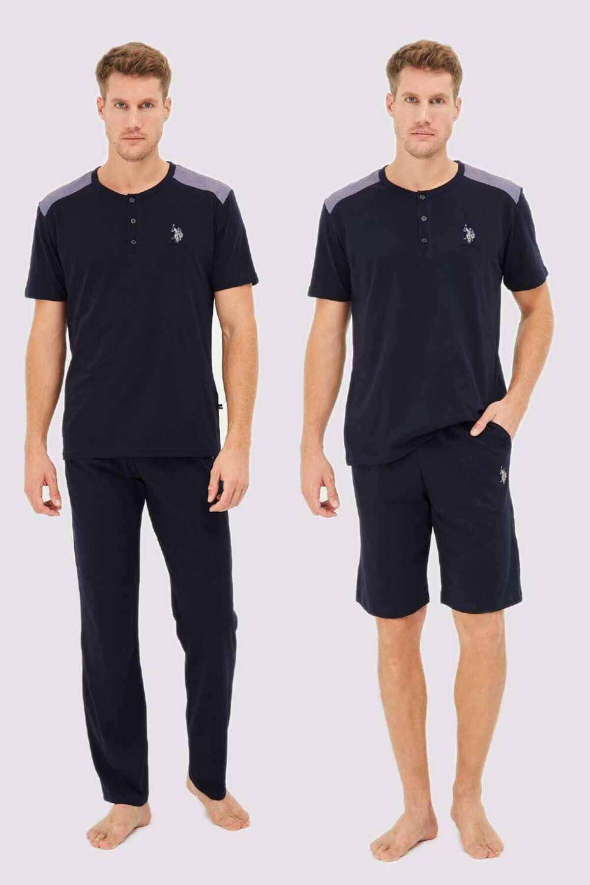 یو اس پولو ست لباس خواب سه تکه مردانه سرمه‌ای