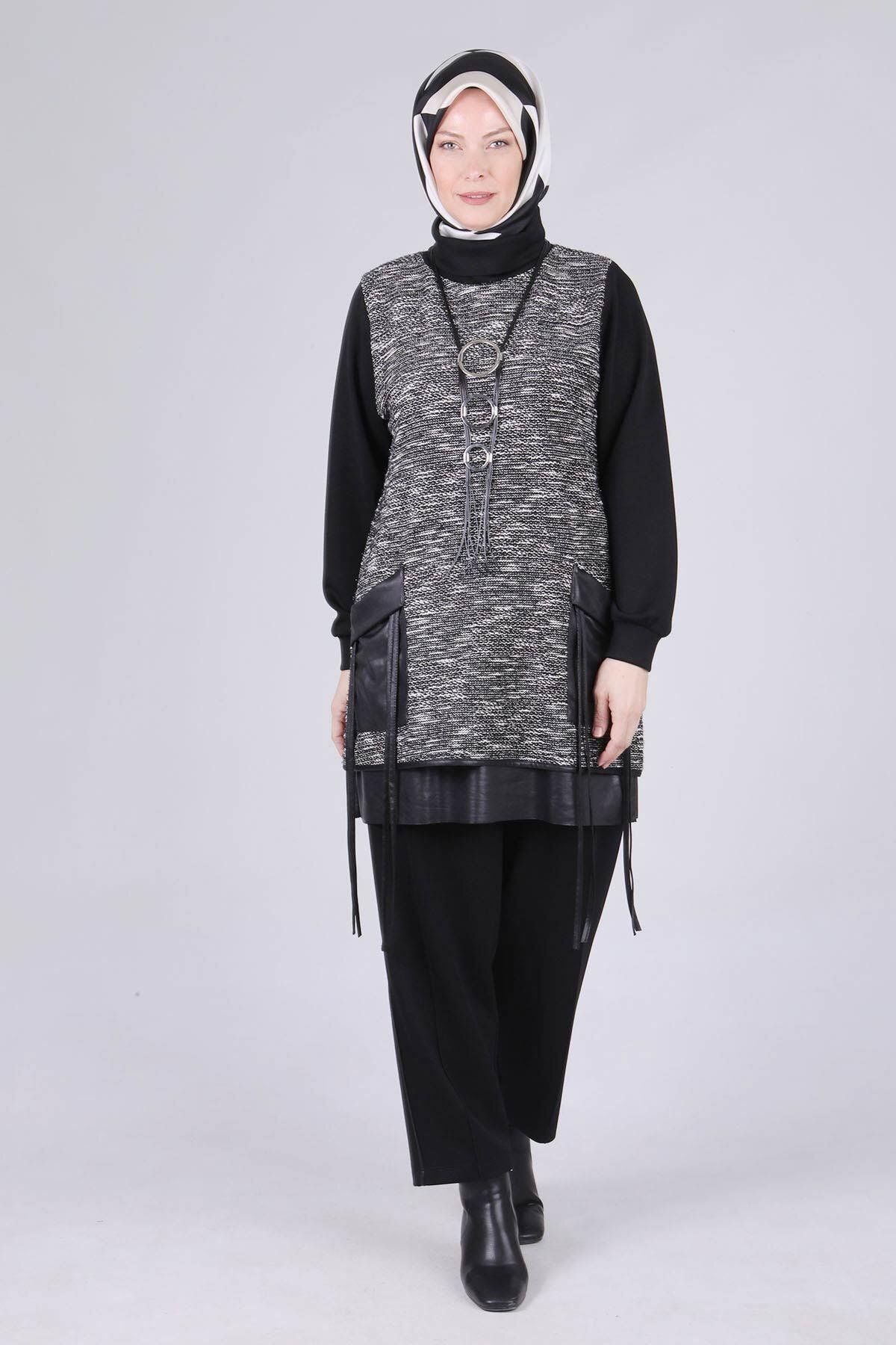 ottoman wear-Black Plus Size Trousers Set - Otw35112 1