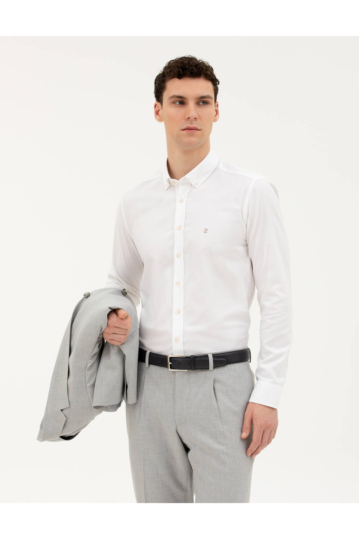 پیراهن آستین بلند سفید اسلیم فیت 50284872-VR013 پیر کاردین پیراهن Pierre Cardin