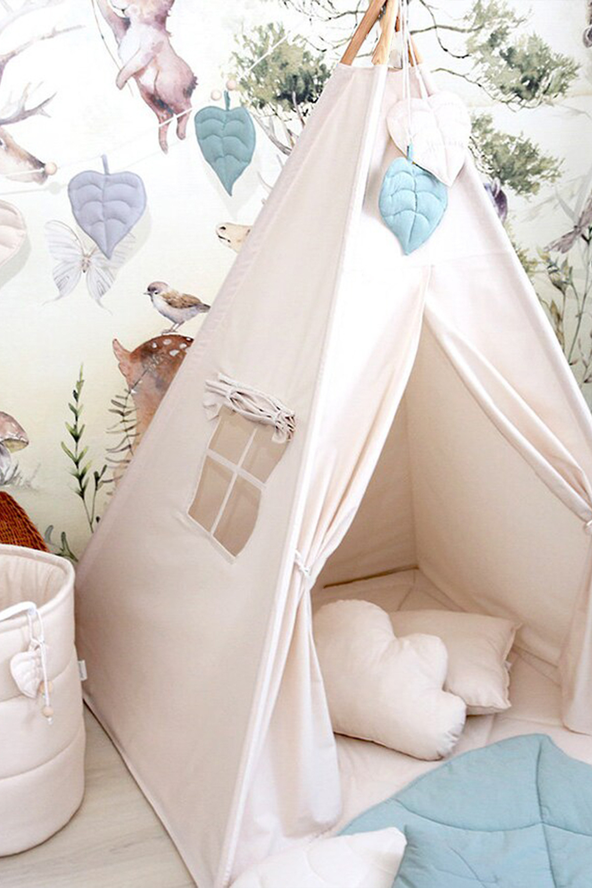 BabyModa Ahşap Direkli Kızılderili Tarzı Sağlıklı Pamuklu Devrilmeyen Oyun Alanı & Çocuk Oyun Evi Minderli Ço fotoğrafı 7 (önizleme)