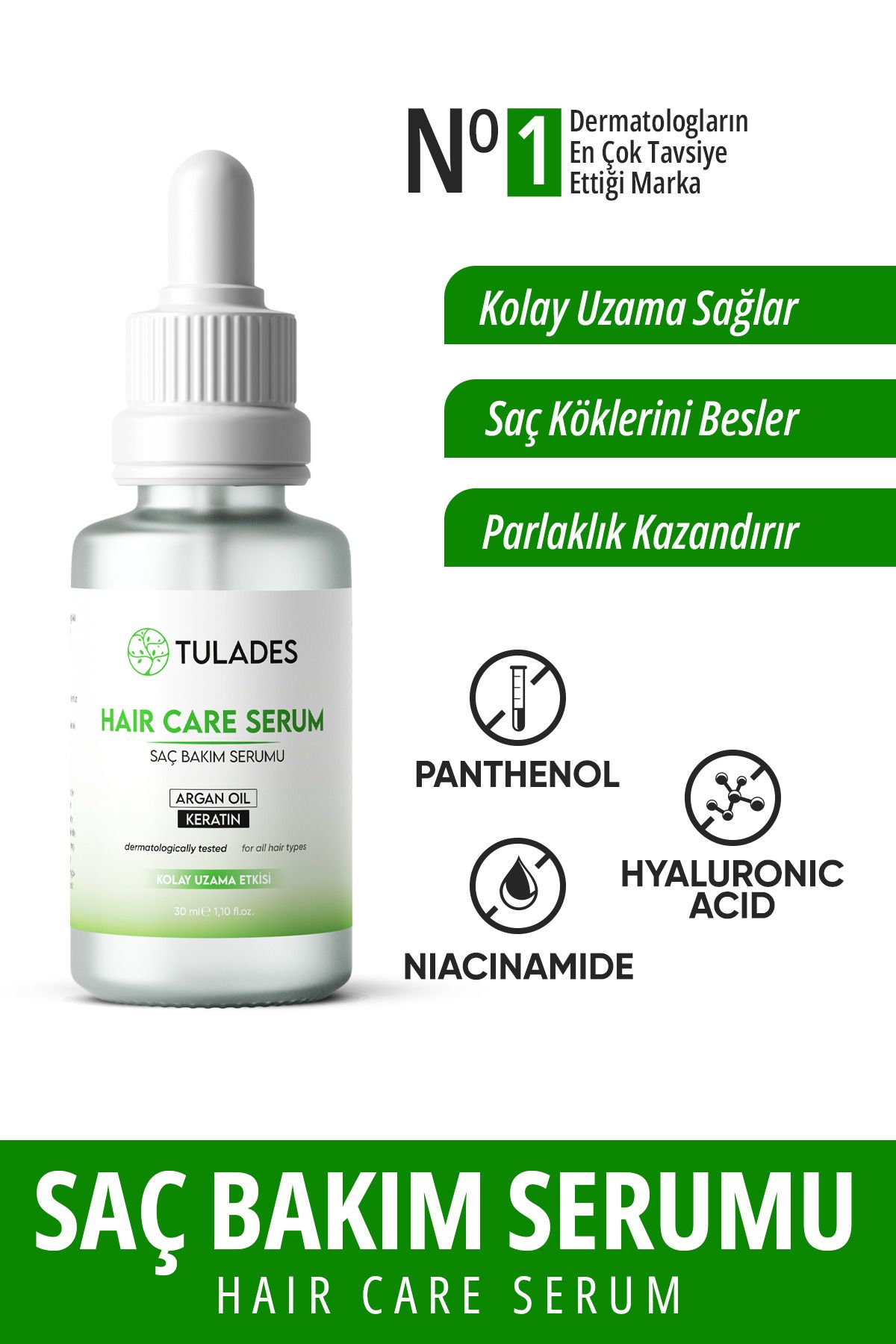 TULADES Hızlı Saç Uzatma Serumu, Argan Ve Keratin Özlü Dökülme Karşıtı 30 ml (ÖZEL FORMÜL)-1