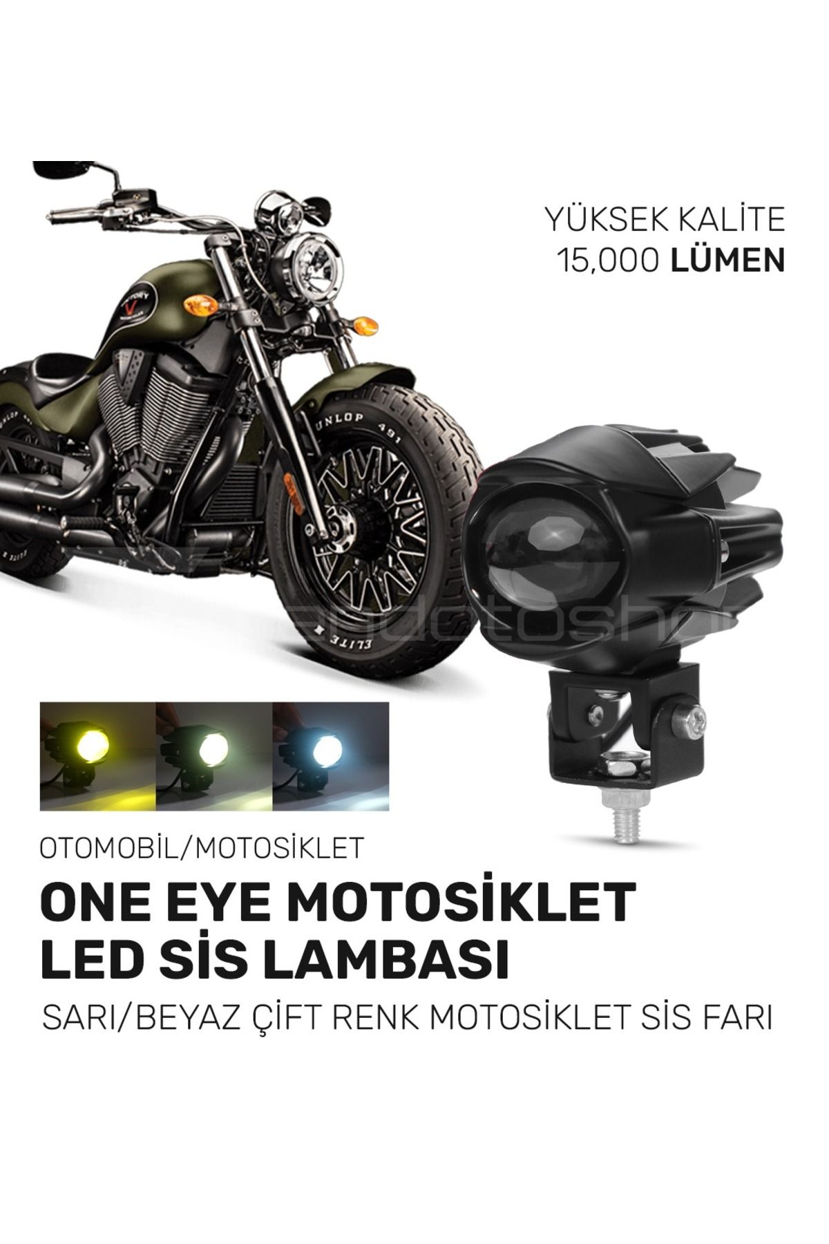 C9 One Eye Sarı/beyaz Çift Renk Motoklet Sis Farı - Kolay Kurulum, 12-24 Volt Uyumlu 1 Adet