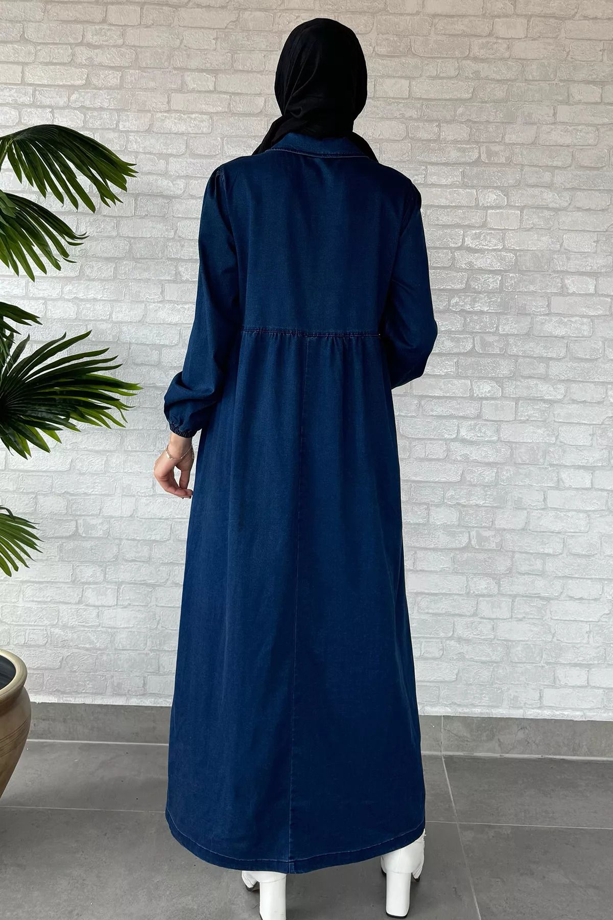 julude-Navy Blue Front Zippered Hijab Jean Jeans Dress 4