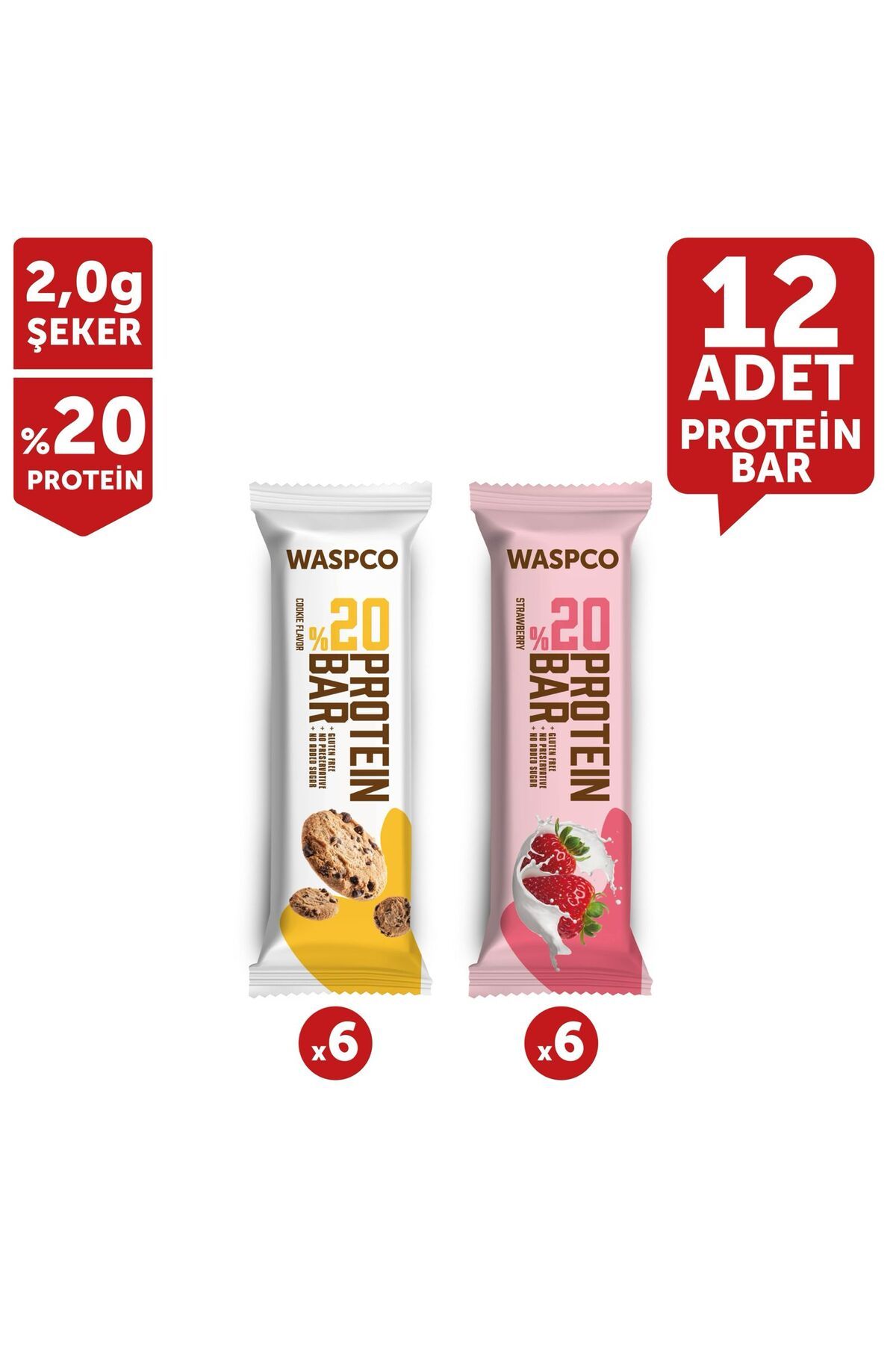 Waspco Protein Bar Karma(Çilek-Kurabiye) Paket 40g x 12 Adet