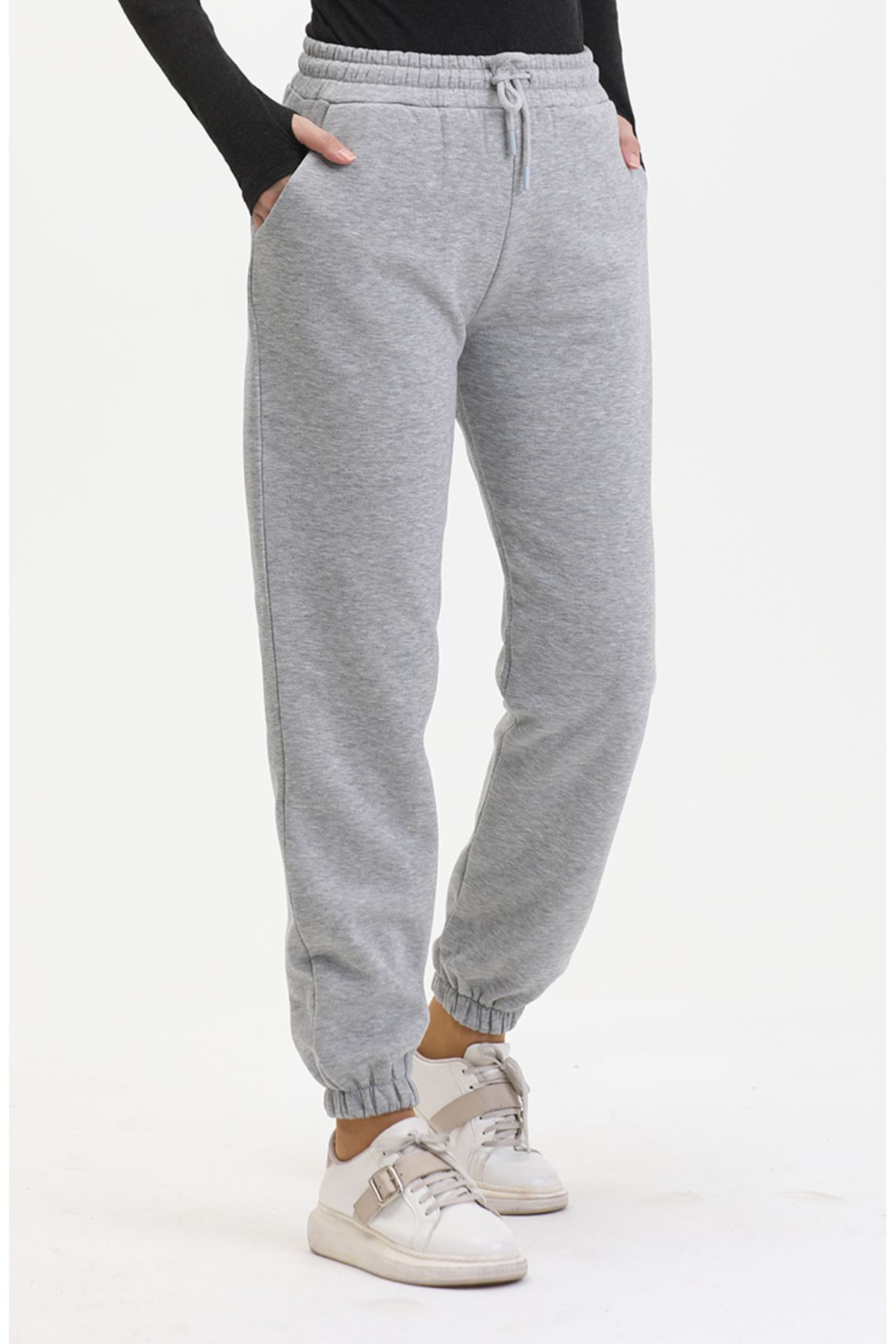 sefamerve-Gray Three Thread Combed Cotton Sweatpants - 10400-03 1