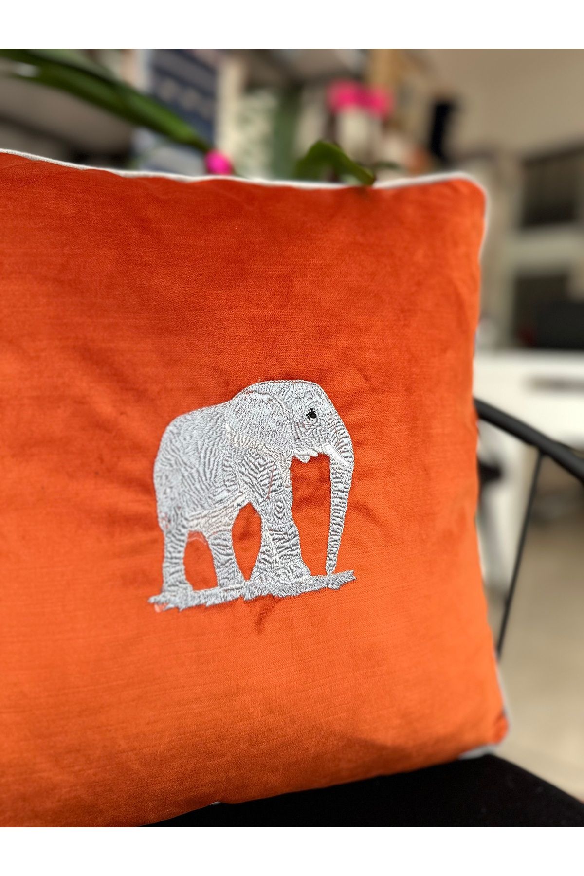 Ayşika home-Elephant Embroidered Throw Pillow Cover 2