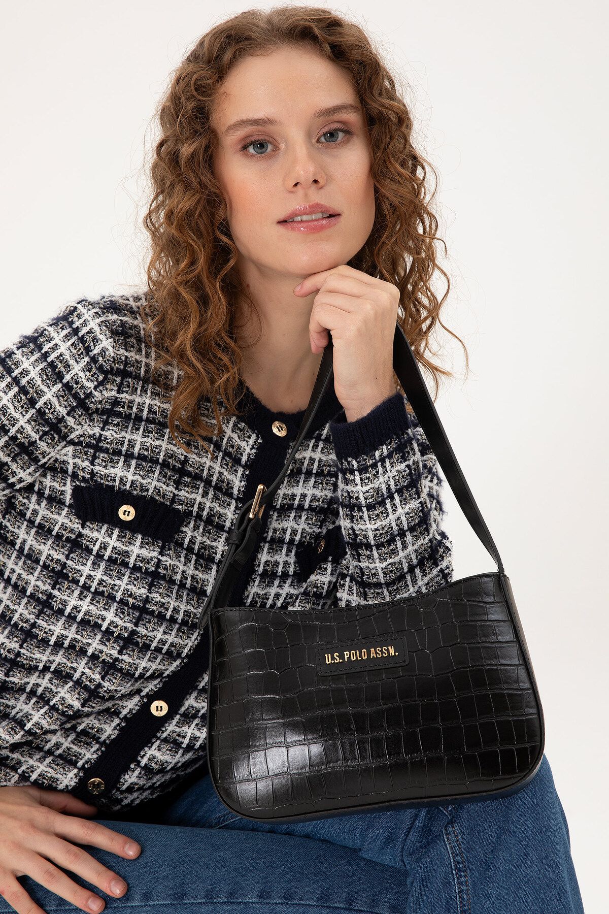 U.S. Polo Assn.-حقيبة يد تمساح سوداء نسائية 50300272 -vr046 2