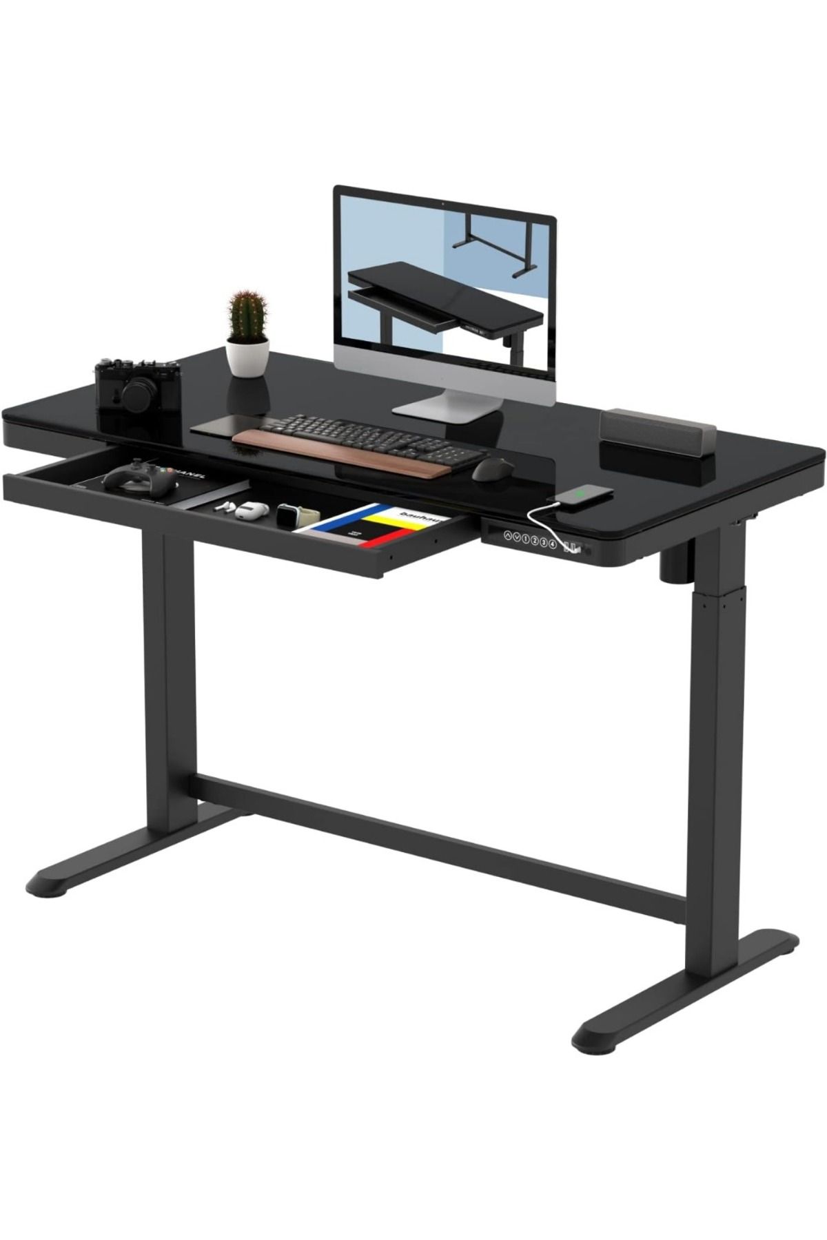 Mahmayi-Flexispot Electric Height Adjustable Standing Desk With Drawer 48 X 24'' - Black 1