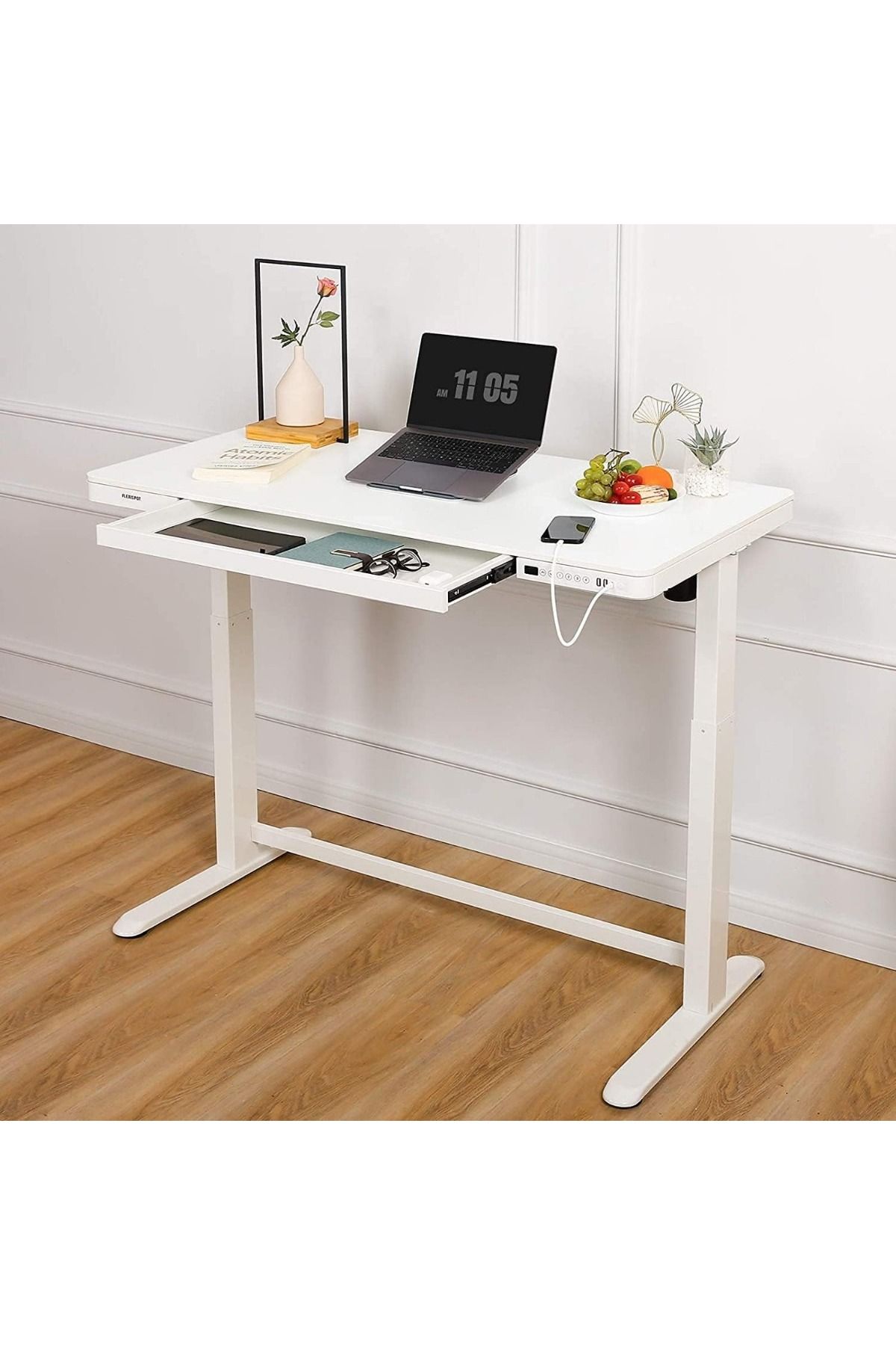 Mahmayi-Flexispot ET-118W All In One Height Adjustable Standing Desk With USB Charging - White 4